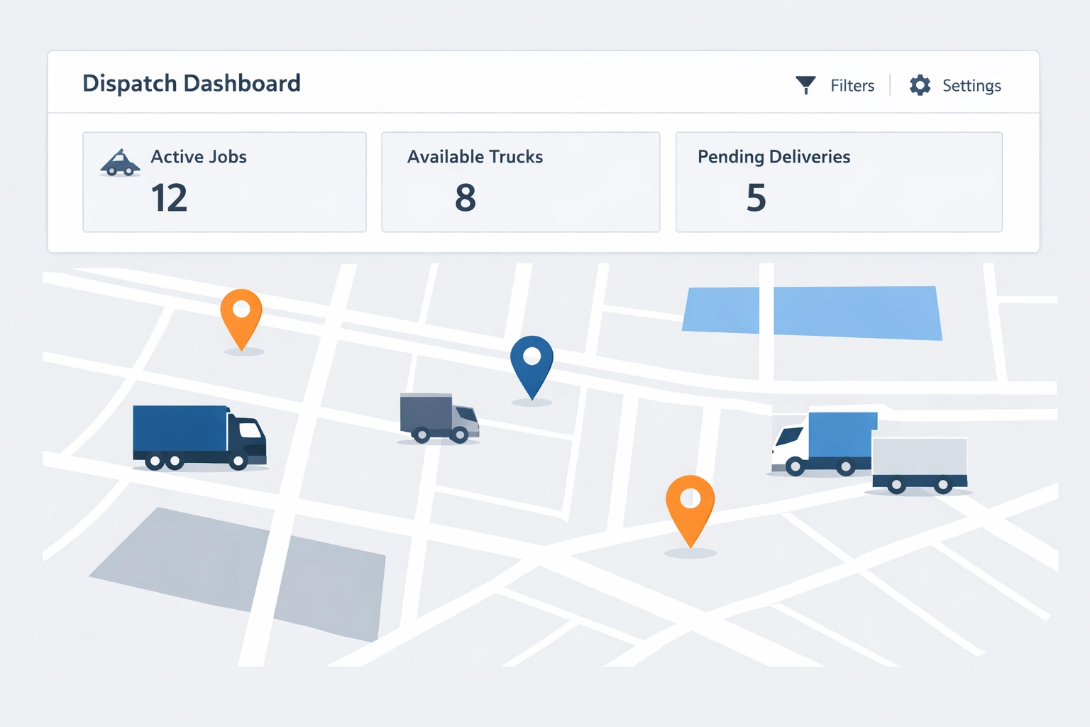 ServiceTitan dispatch board showing HVAC truck locations and job scheduling on digital map