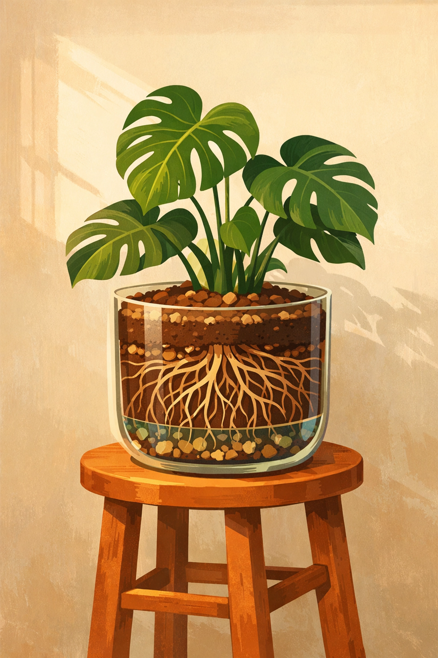 Illustration of a plant with deep roots, symbolizing uncovering the root causes of stress for mental wellness.