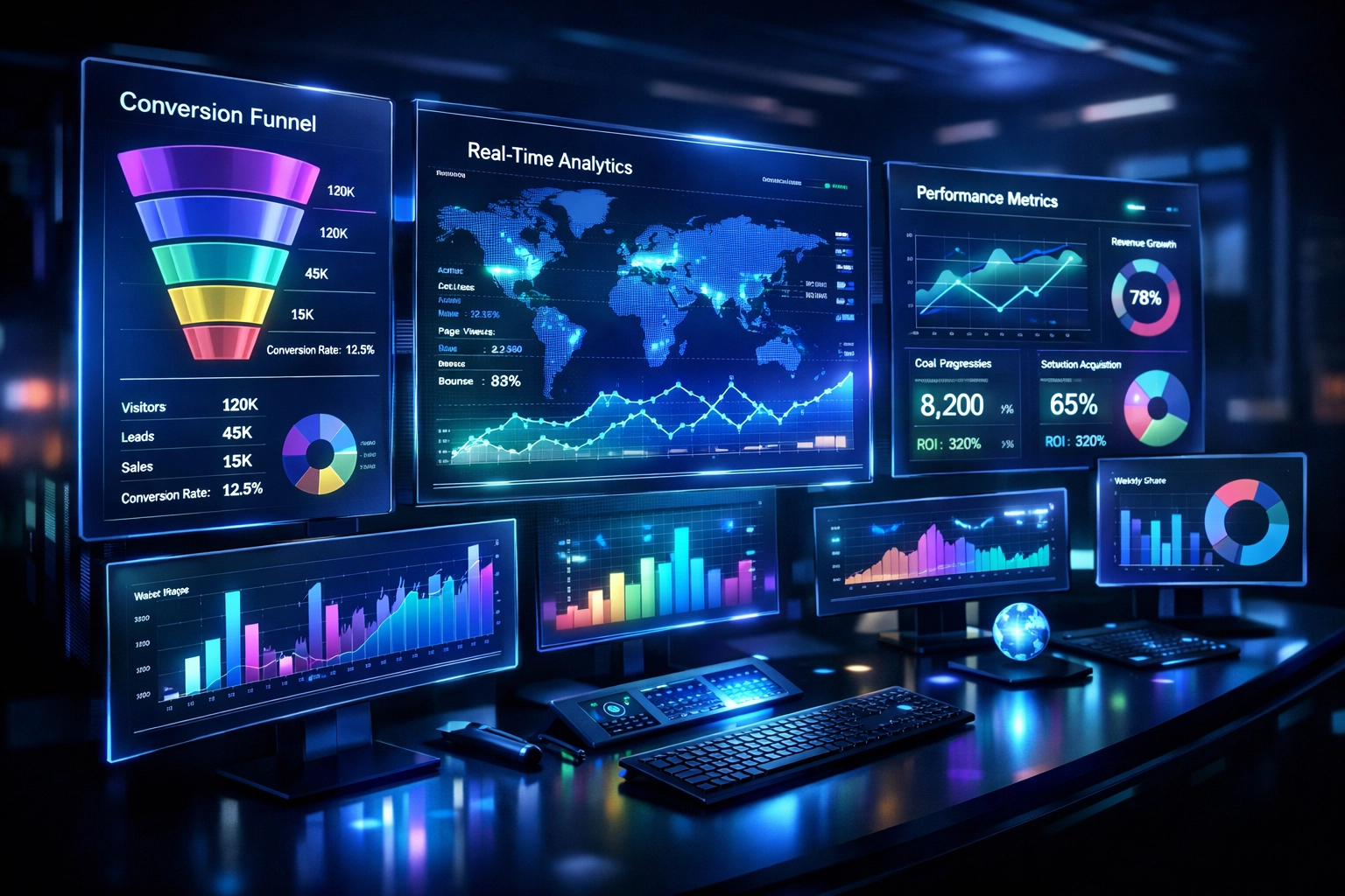 Real-time marketing analytics dashboard tracking logistics company performance metrics