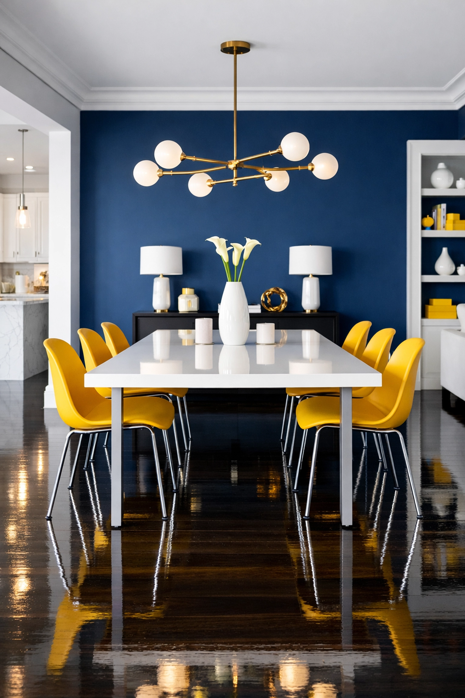 Gleaming hardwood floors in a modern dining room after professional post construction cleaning Franklin.