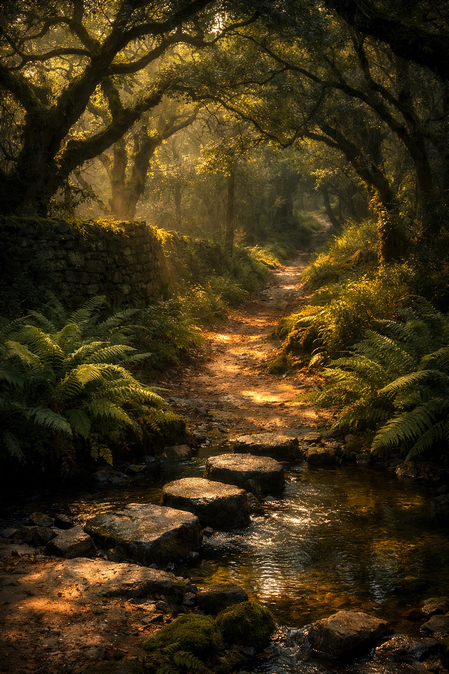 Woodland trail through ancient oak forest on quiet Lake District guided walking route