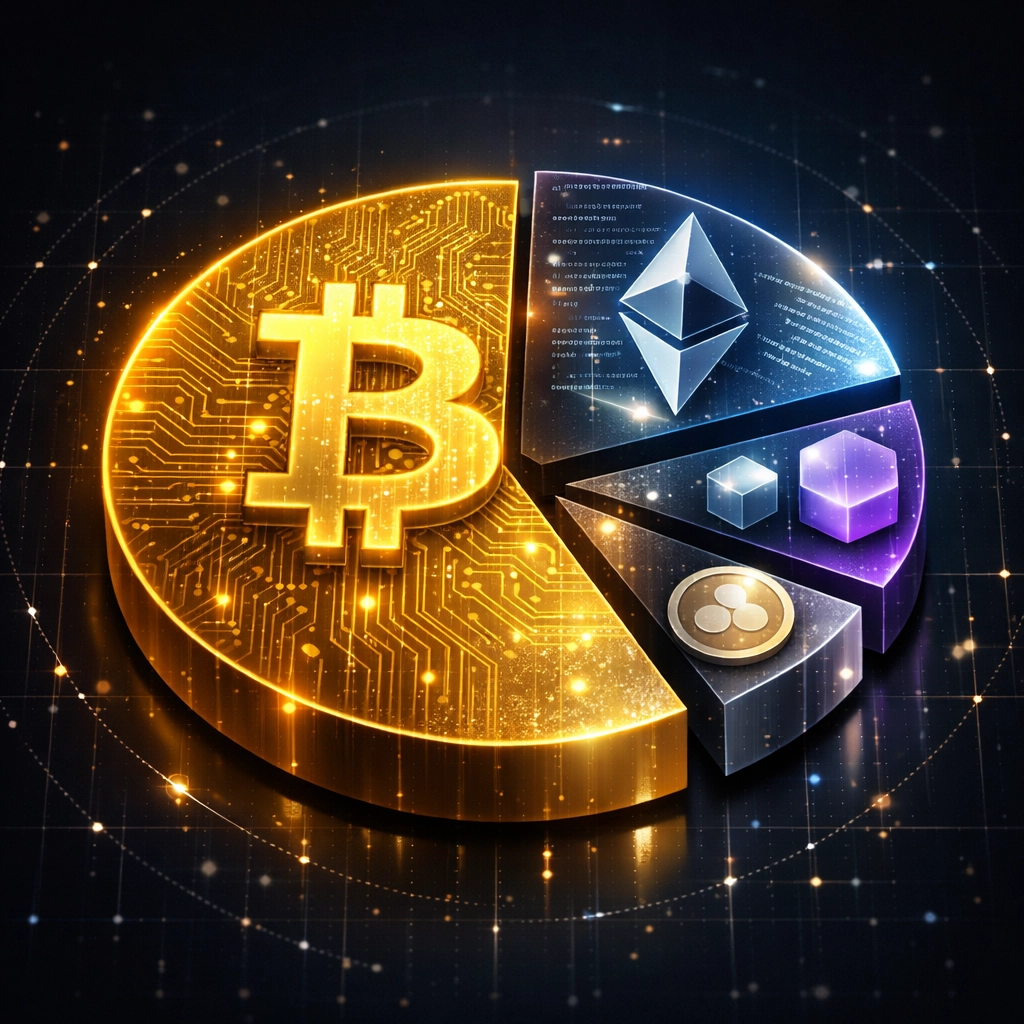 Crypto portfolio allocation breakdown with Bitcoin, Ethereum, and alternative digital assets