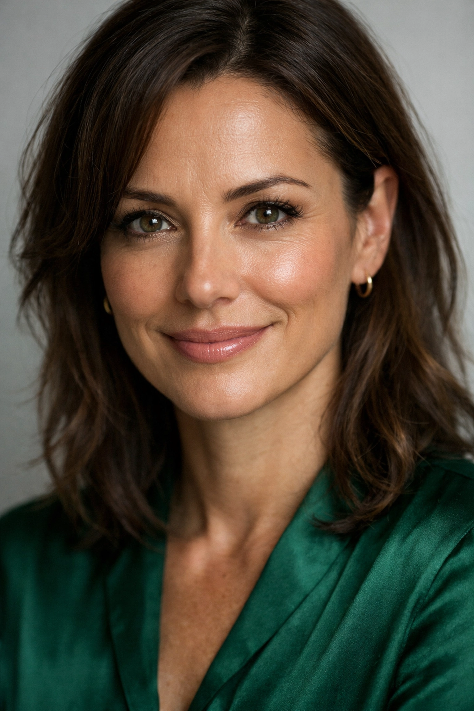 Confident woman using the smize technique for professional corporate headshot tips.