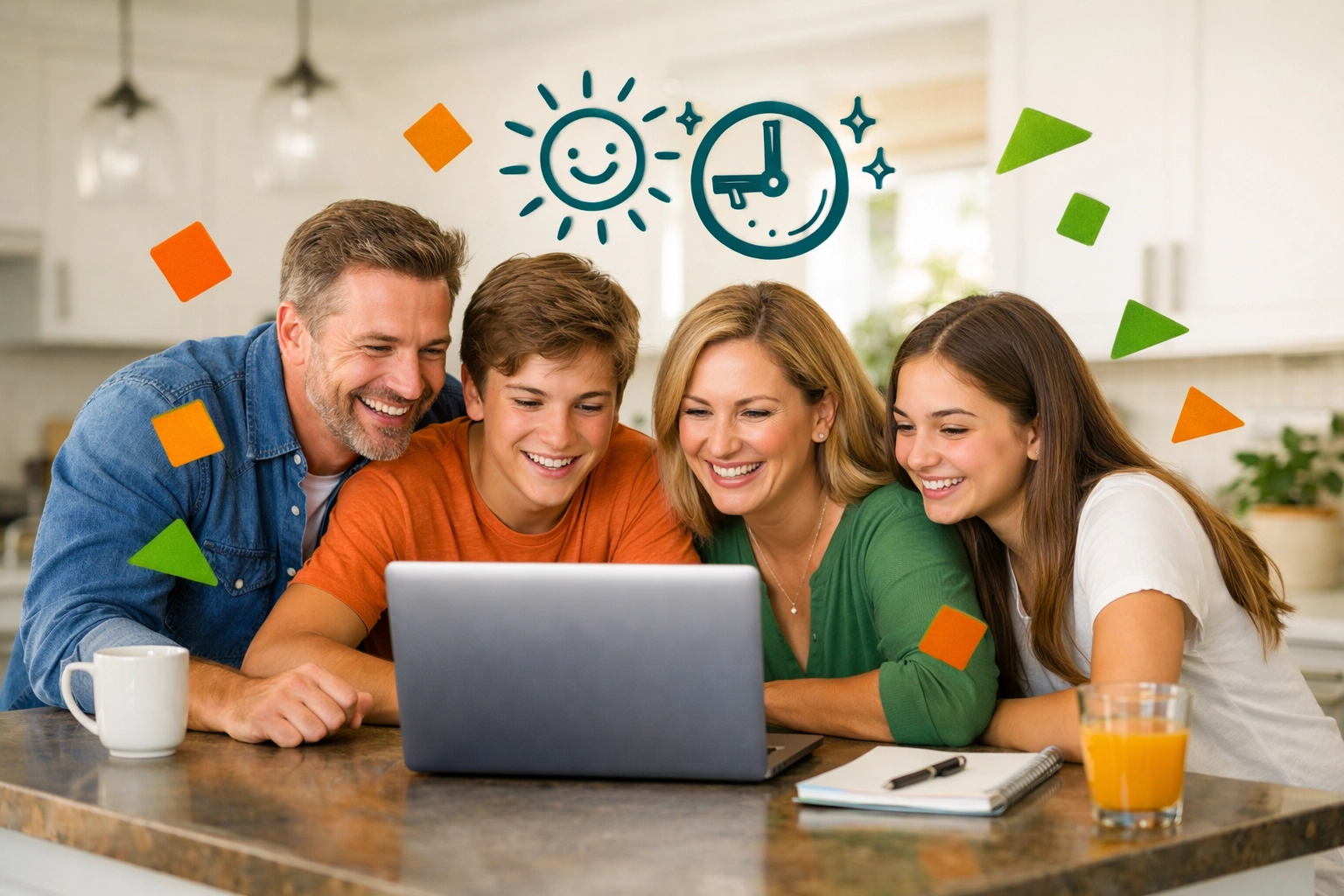 Family using the Complete Life Skills Platform on a laptop for daily Christian life skills training.