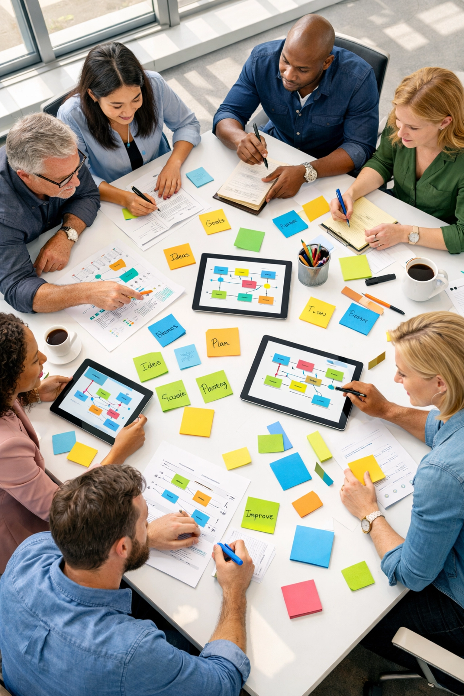 Team collaborating on ServiceNow implementation strategy with workflow diagrams