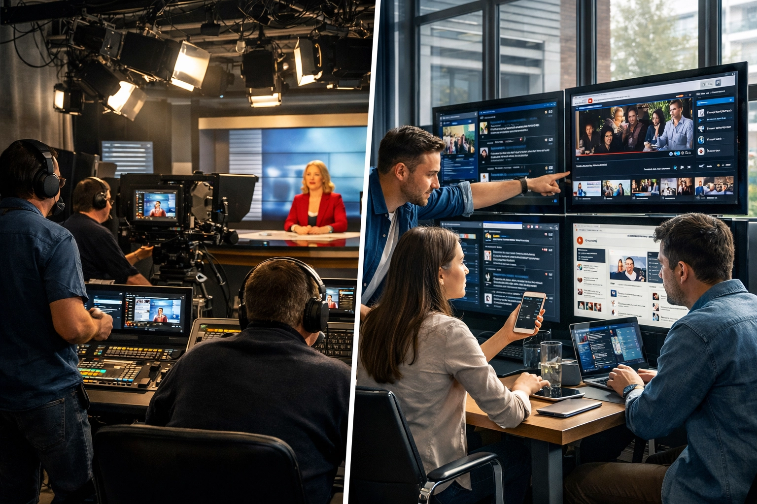 Traditional TV broadcast and digital media command center for integrated Super Bowl advertising
