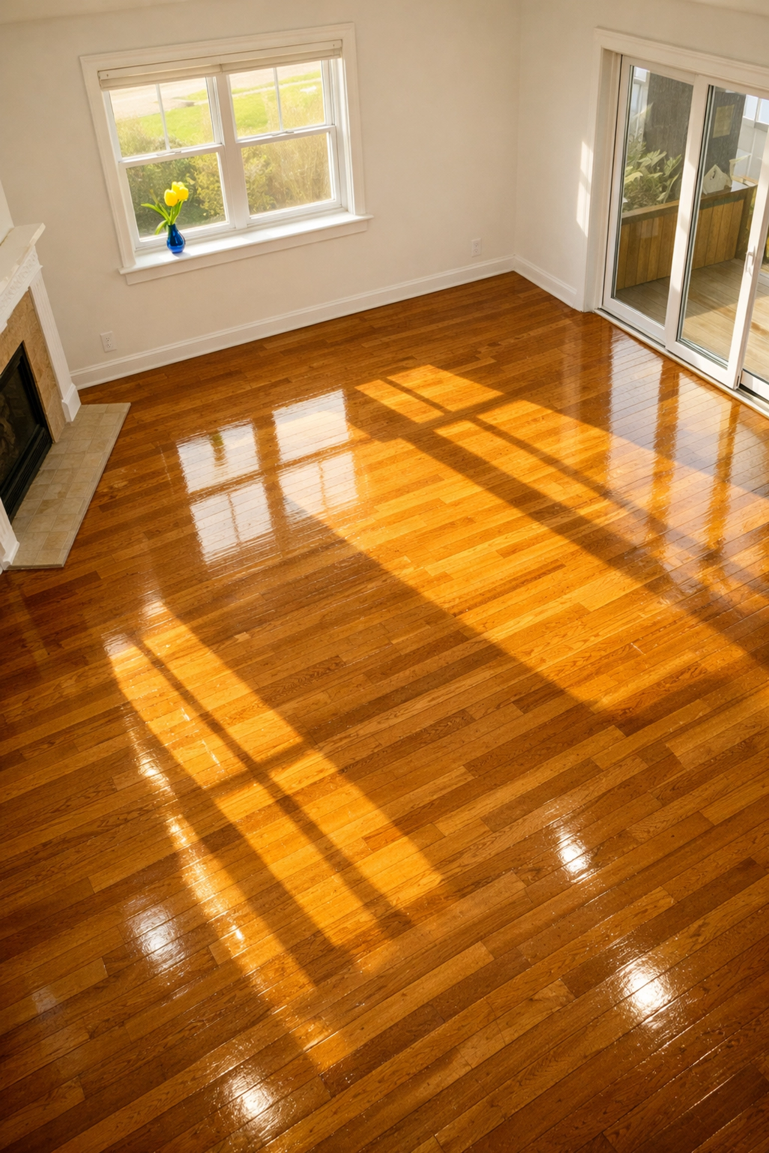 Pristine empty apartment after move-in/move-out cleaning Lowell service showing polished hardwood floors.