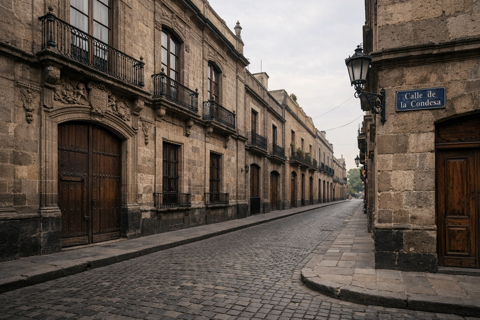 Mexico City street architecture with distracting elements removed using Luminar Neo GenErase AI tools.