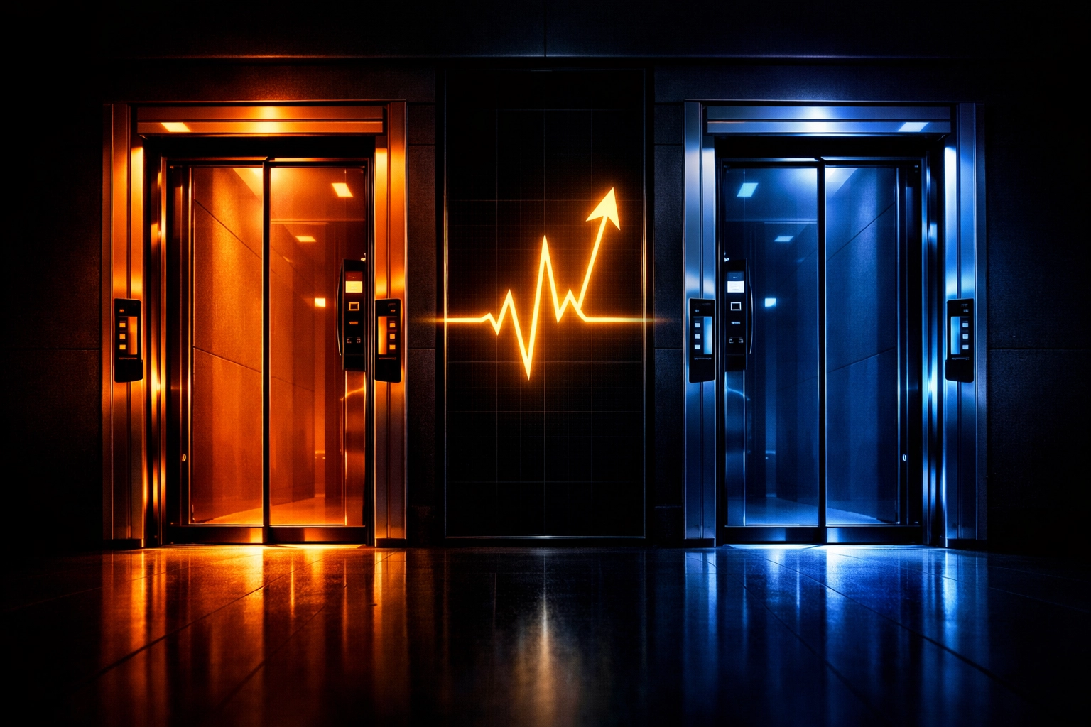 Two glowing doors in a dark hallway illustrating A/B testing for high-converting PPC ad copy.