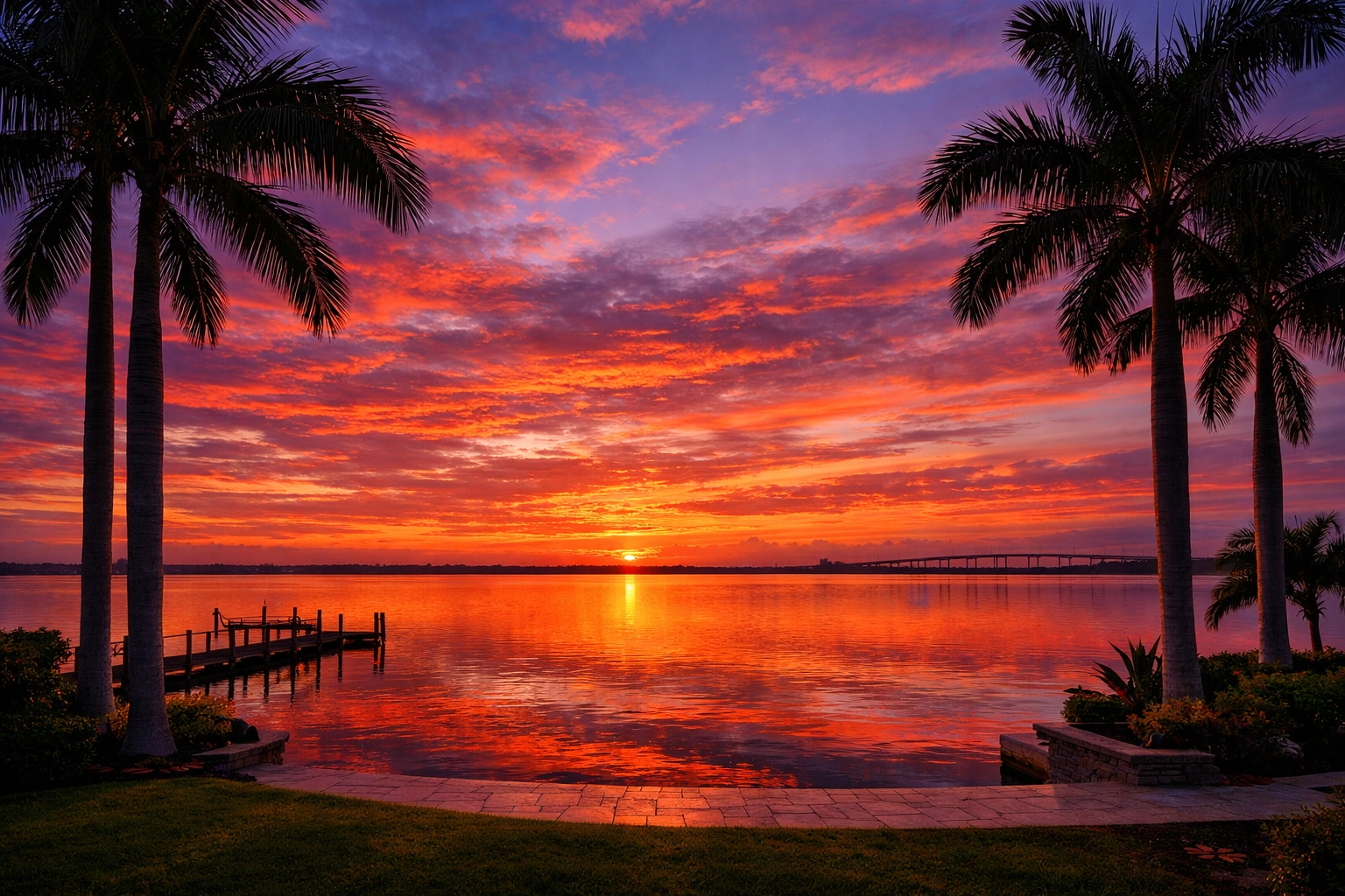 Stunning sunset view over the Caloosahatchee River from a luxury Fort Myers waterfront home.