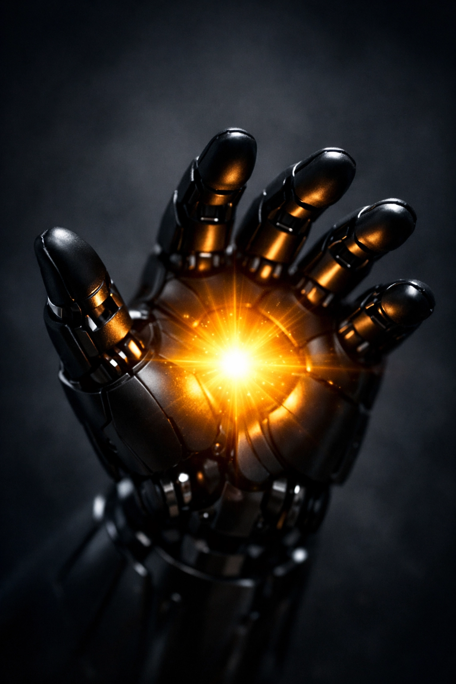 Robotic hand with a glowing light representing human-powered real estate appointment setting service.