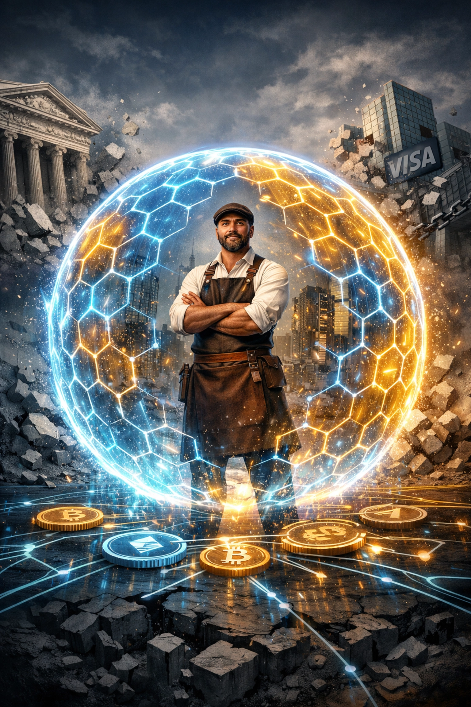 Merchant with financial sovereignty using self-custody blockchain payments free from bank control