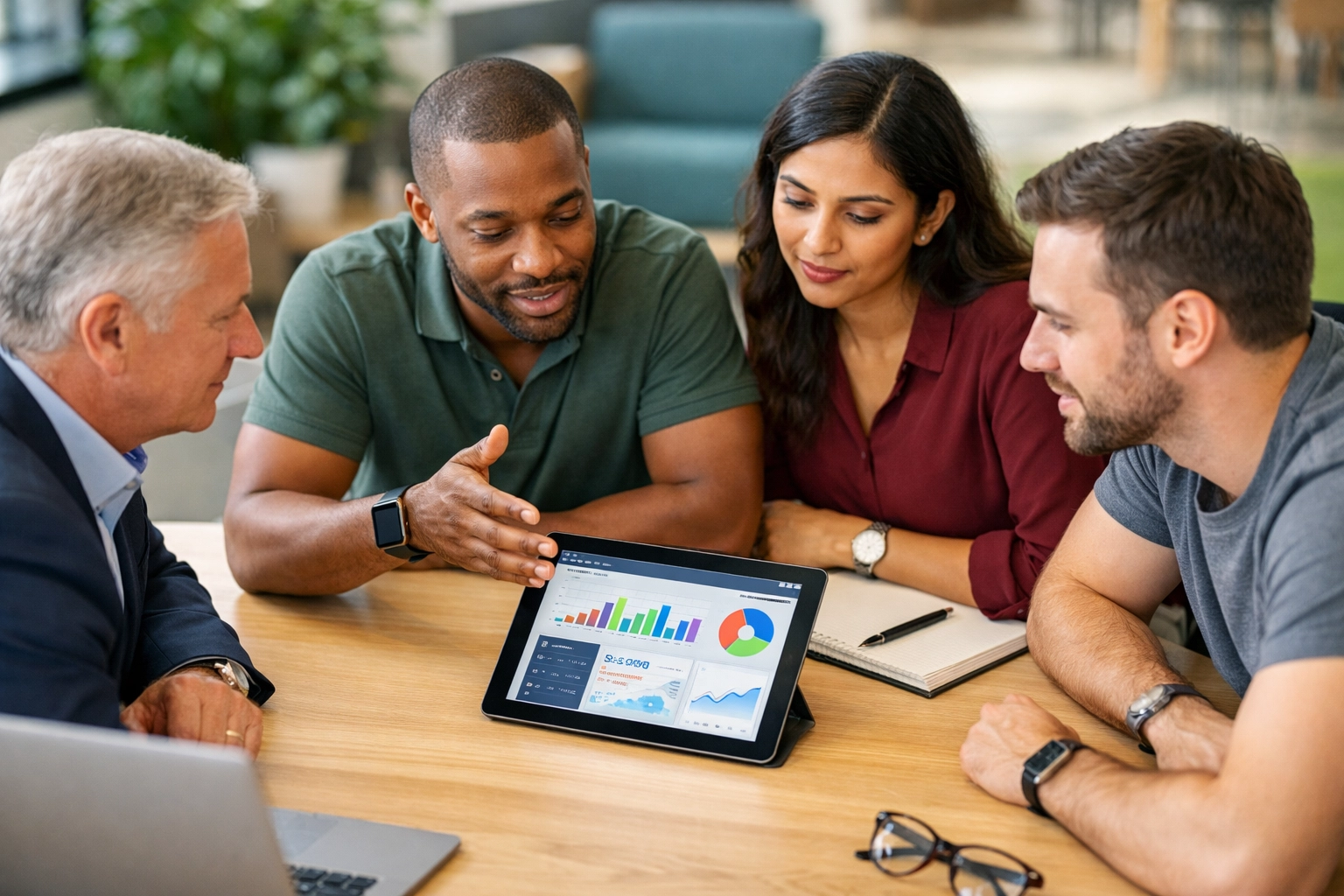 ServiceNow consultants and executives analyzing ITOM and ITAM data dashboards for strategic ROI planning.