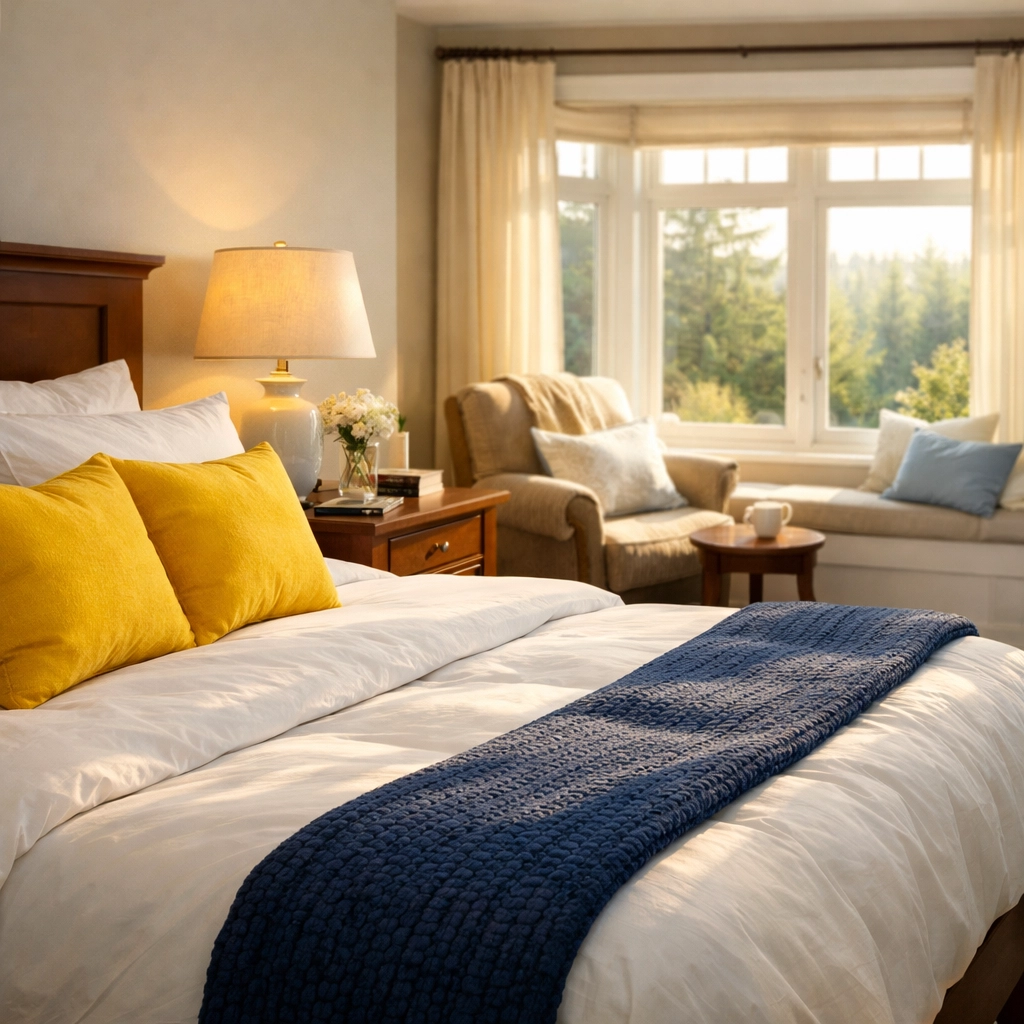 Dust-free, airy Bolton master bedroom maintained by consistent residential cleaning services.