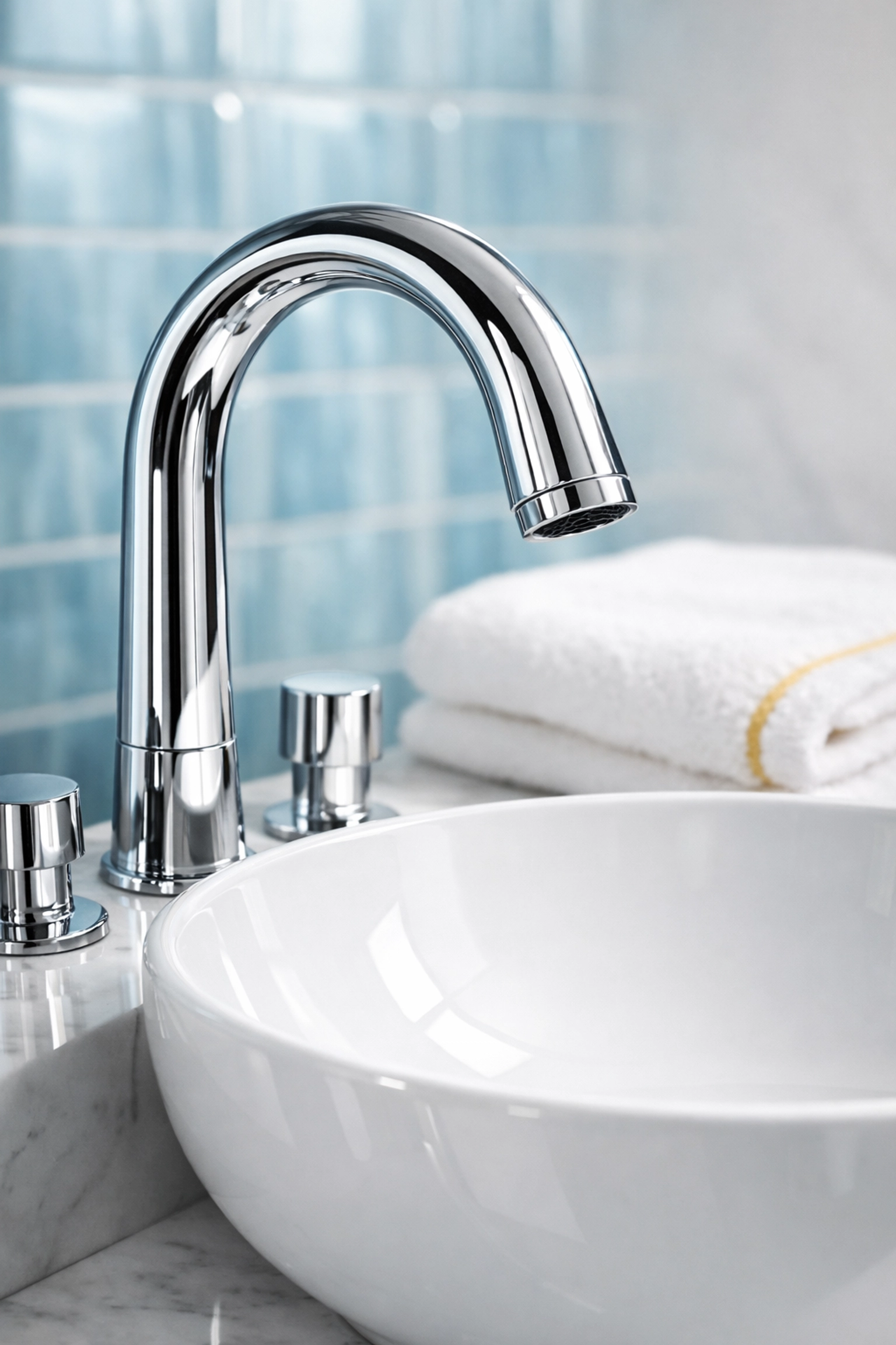 Detailed luxury house cleaning in Carlisle focusing on polished bathroom fixtures and spotless sinks.
