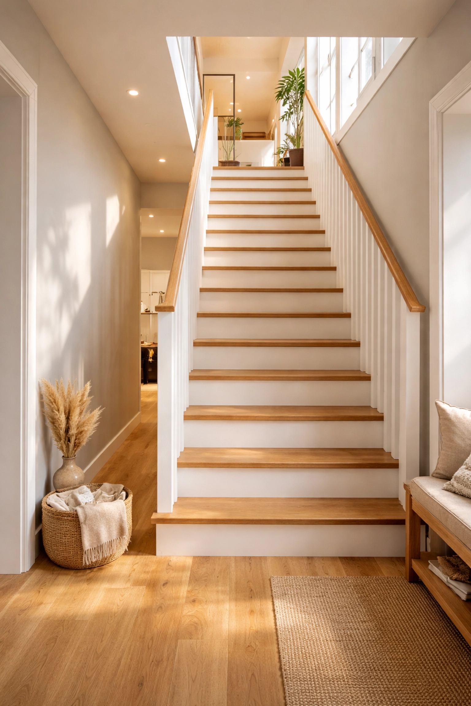 Modern wood staircase seamlessly connecting hallway to new loft space, ideal for Bournemouth homes