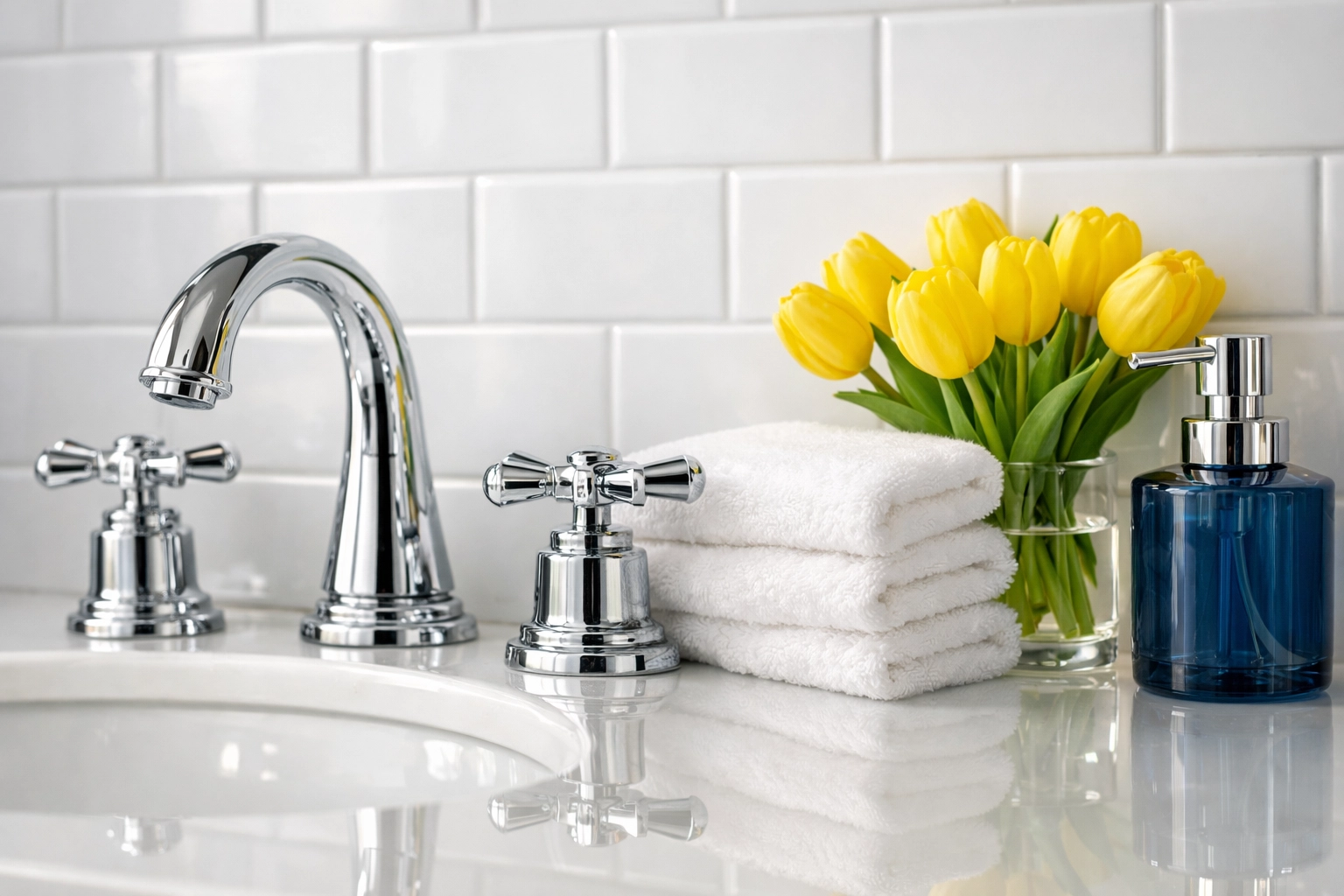 Sanitized luxury bathroom vanity in Tewksbury following a bi-weekly house cleaning reset.