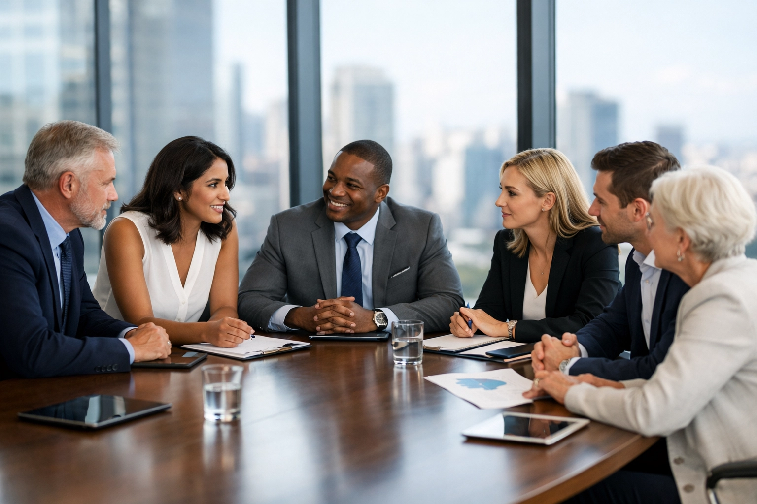 Dakdan Worldwide consulting team collaborating on strategic media and education solutions in a modern boardroom.