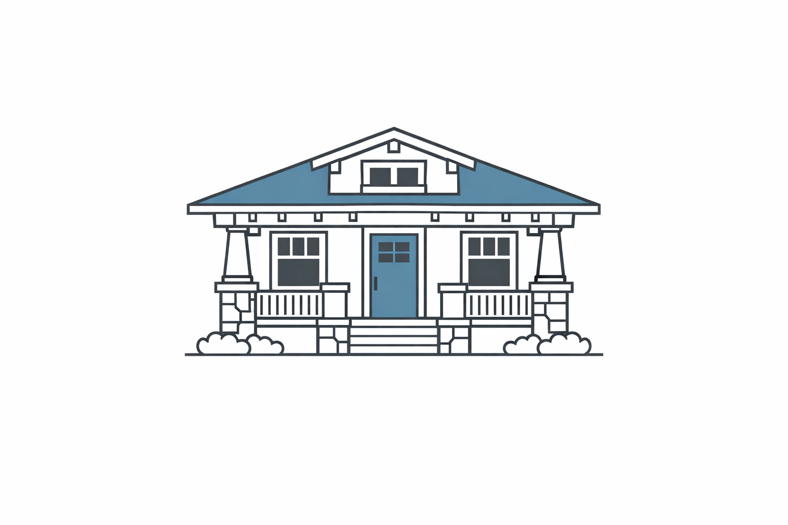 Minimalist illustration of a classic 1920s Portland craftsman bungalow, representing historic home charm and soul.