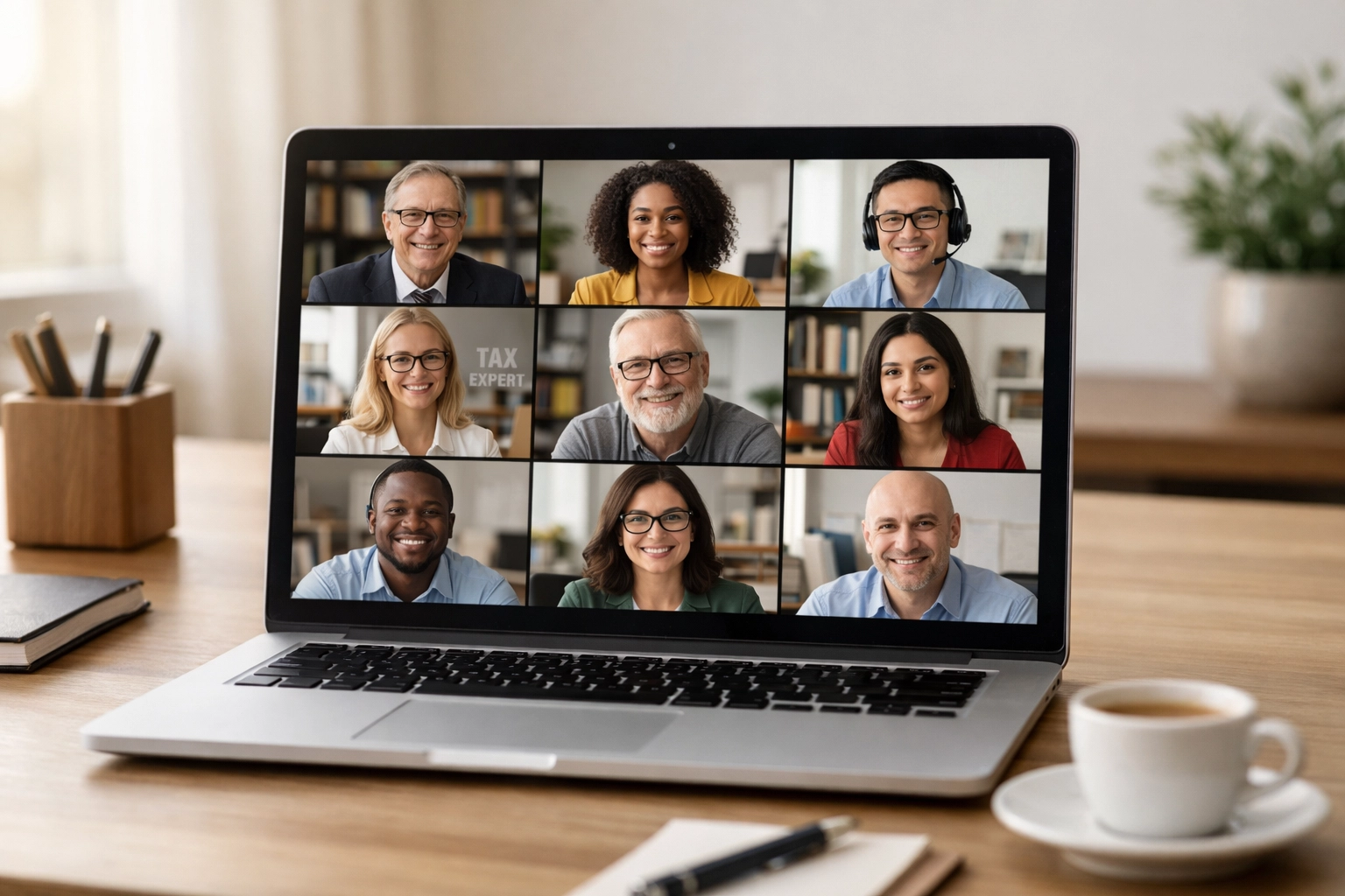 Virtual meeting with remote tax professionals for outsourced tax preparation services