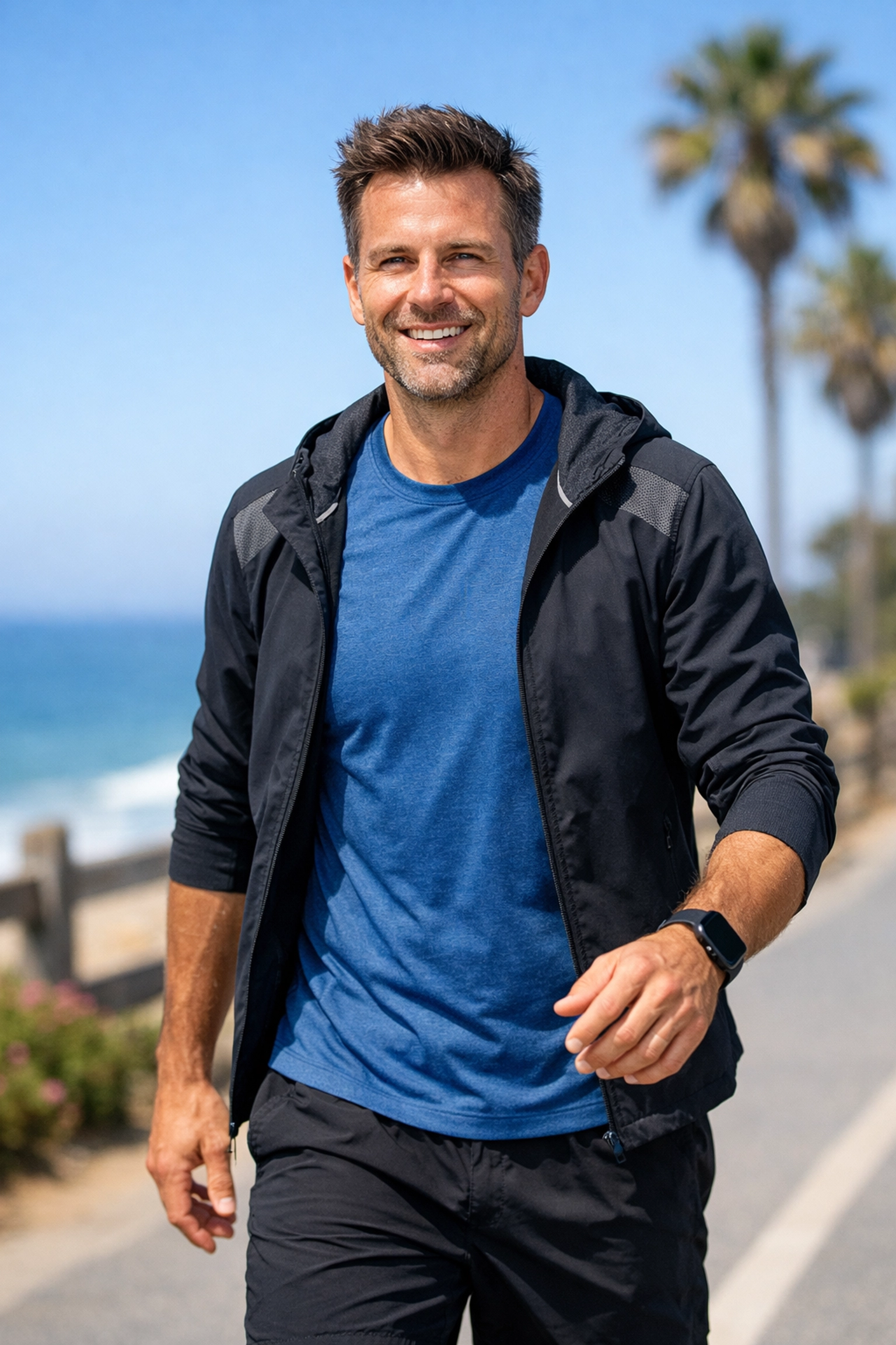 A healthy man walking outdoors in California, illustrating long-term weight loss results and lifestyle changes.