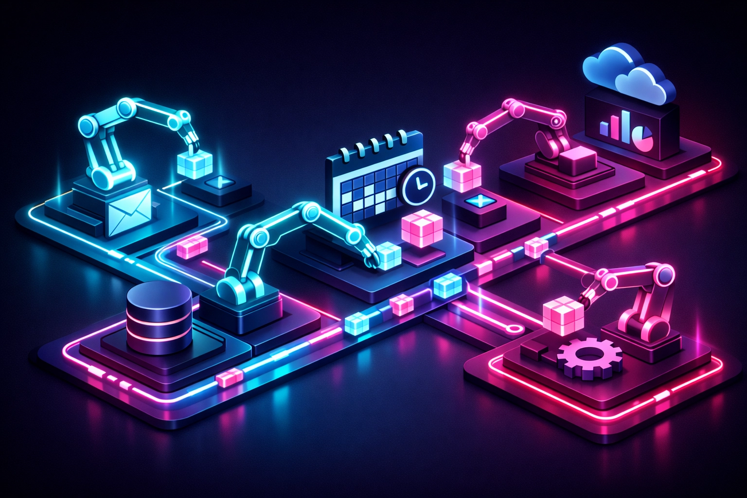 Workflow Automation 101: A Beginner's Guide to Mastering Business Process Automation 3 Business automation tools and apps connected in an integrated workflow system