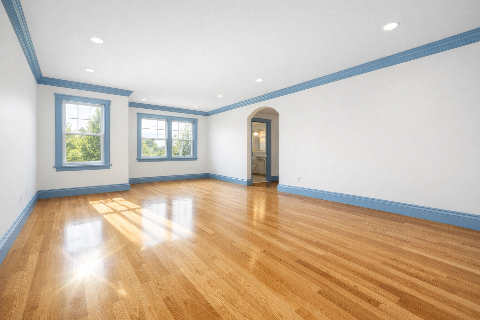 Spotless master bedroom in Massachusetts after a professional move-out cleaning service for new residents.