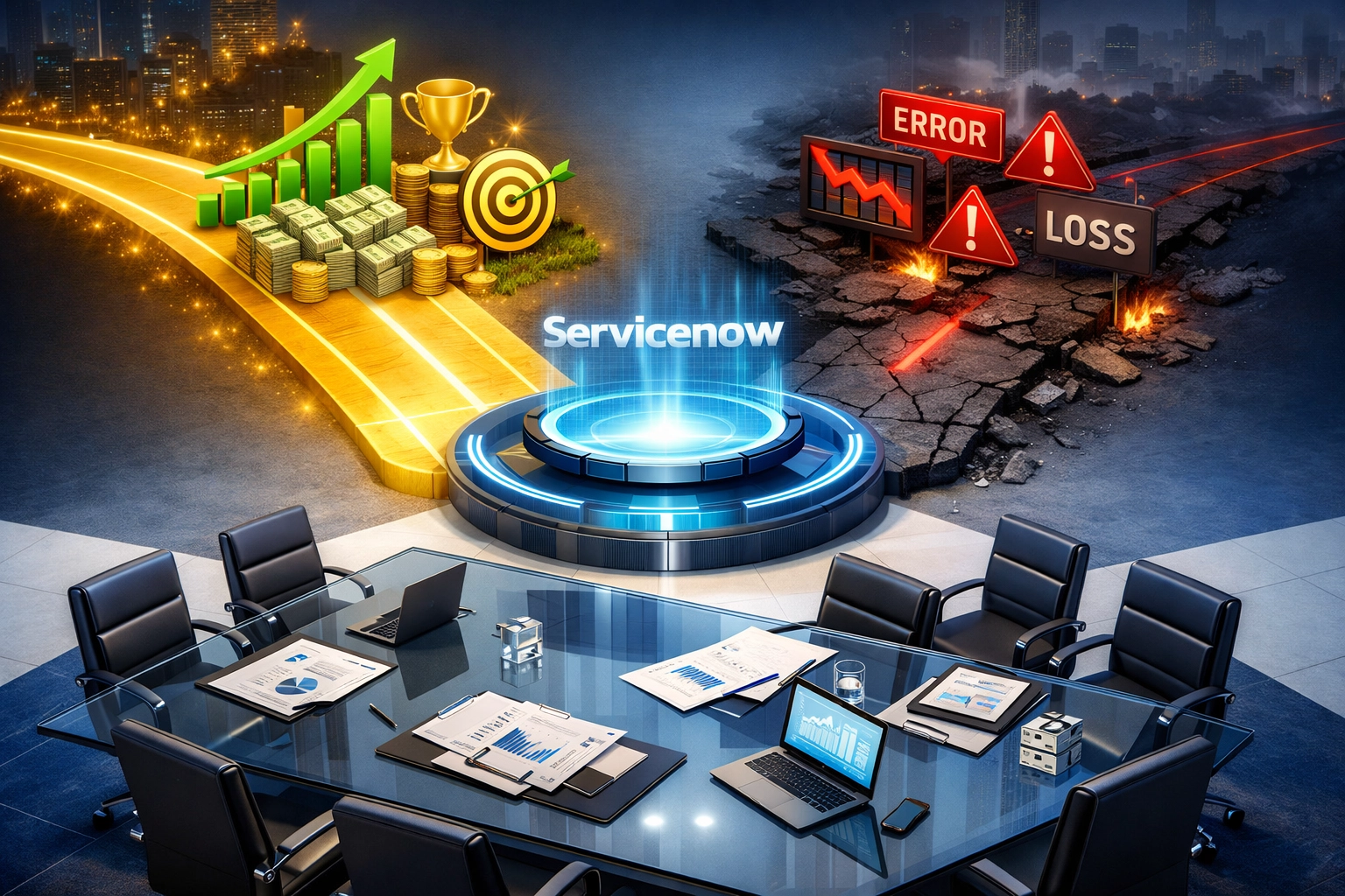 ServiceNow implementation partner ROI comparison showing success vs failure paths