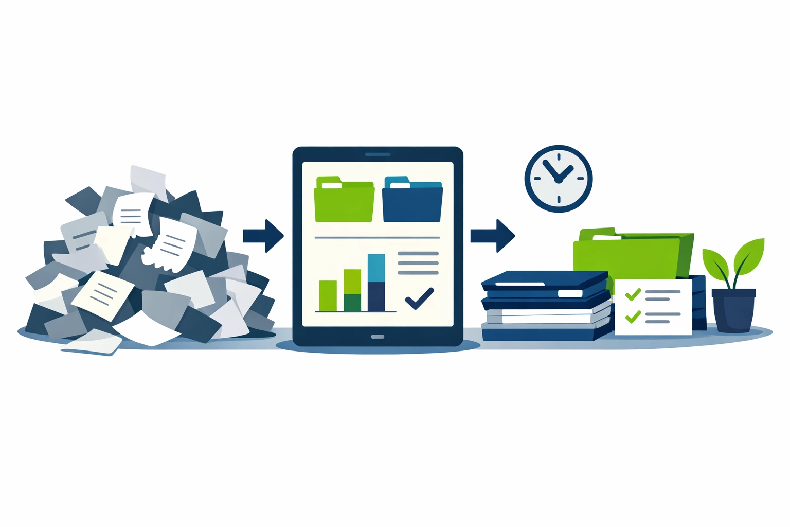 Digital tablet organizing messy receipts into neat file folders for 2026 tax preparation.