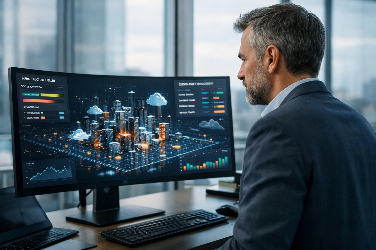 IT director analyzing ServiceNow ITOM data visualization to optimize infrastructure and platform ROI.