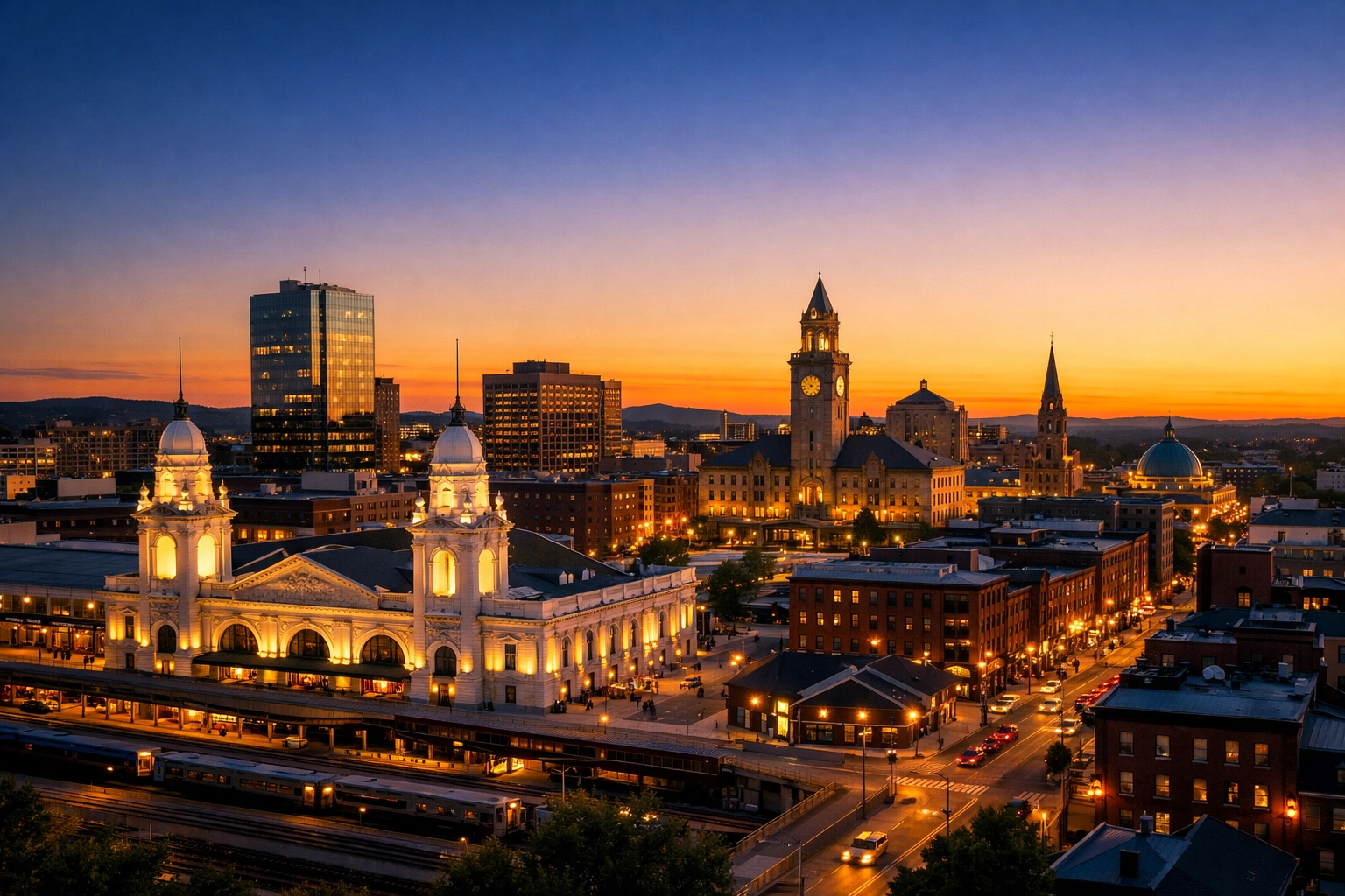 Panoramic view of the Worcester Massachusetts skyline where professional maid services Worcester operate.
