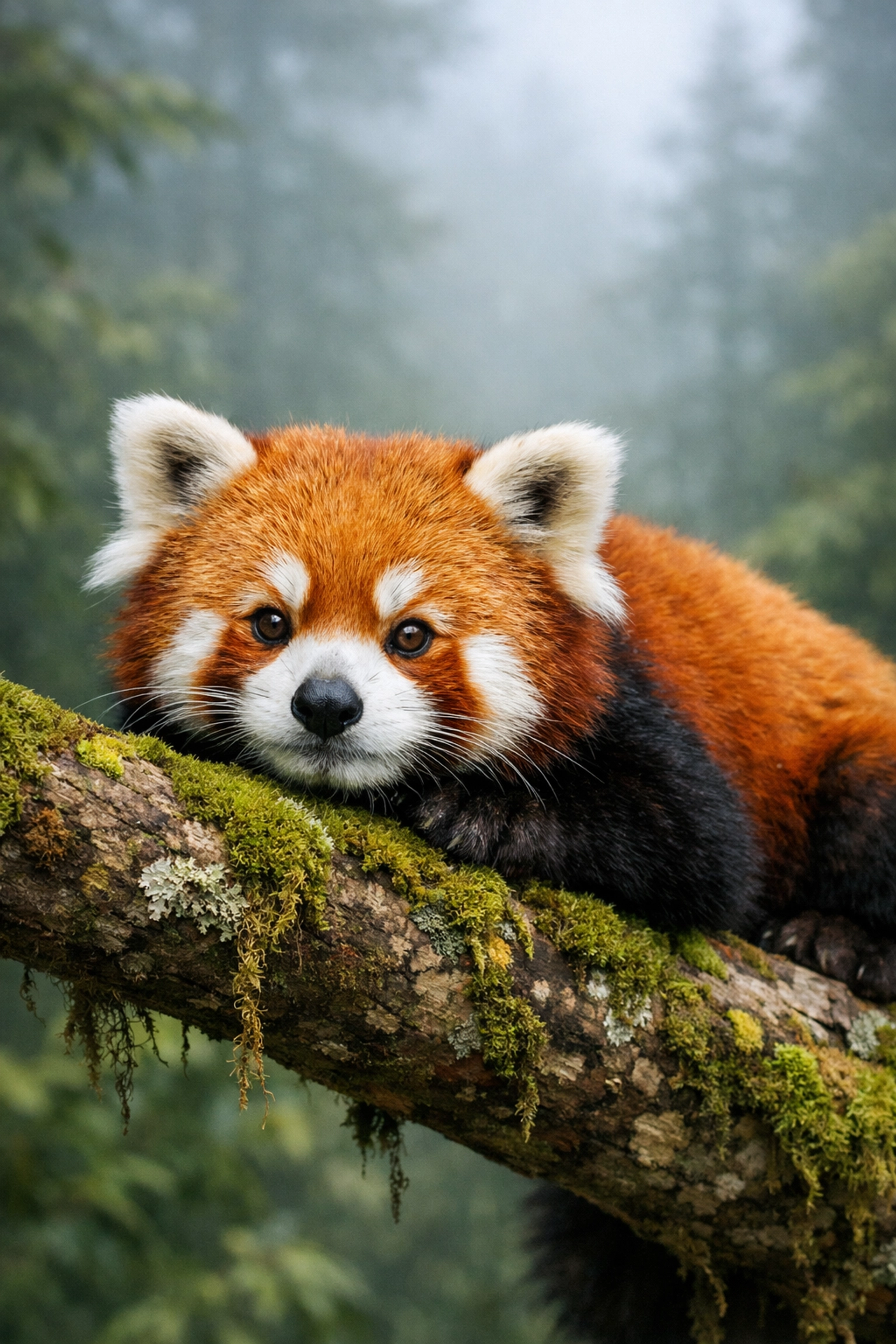 Detailed wildlife portrait of a red panda on a tree branch, showcasing high-quality stock imagery.