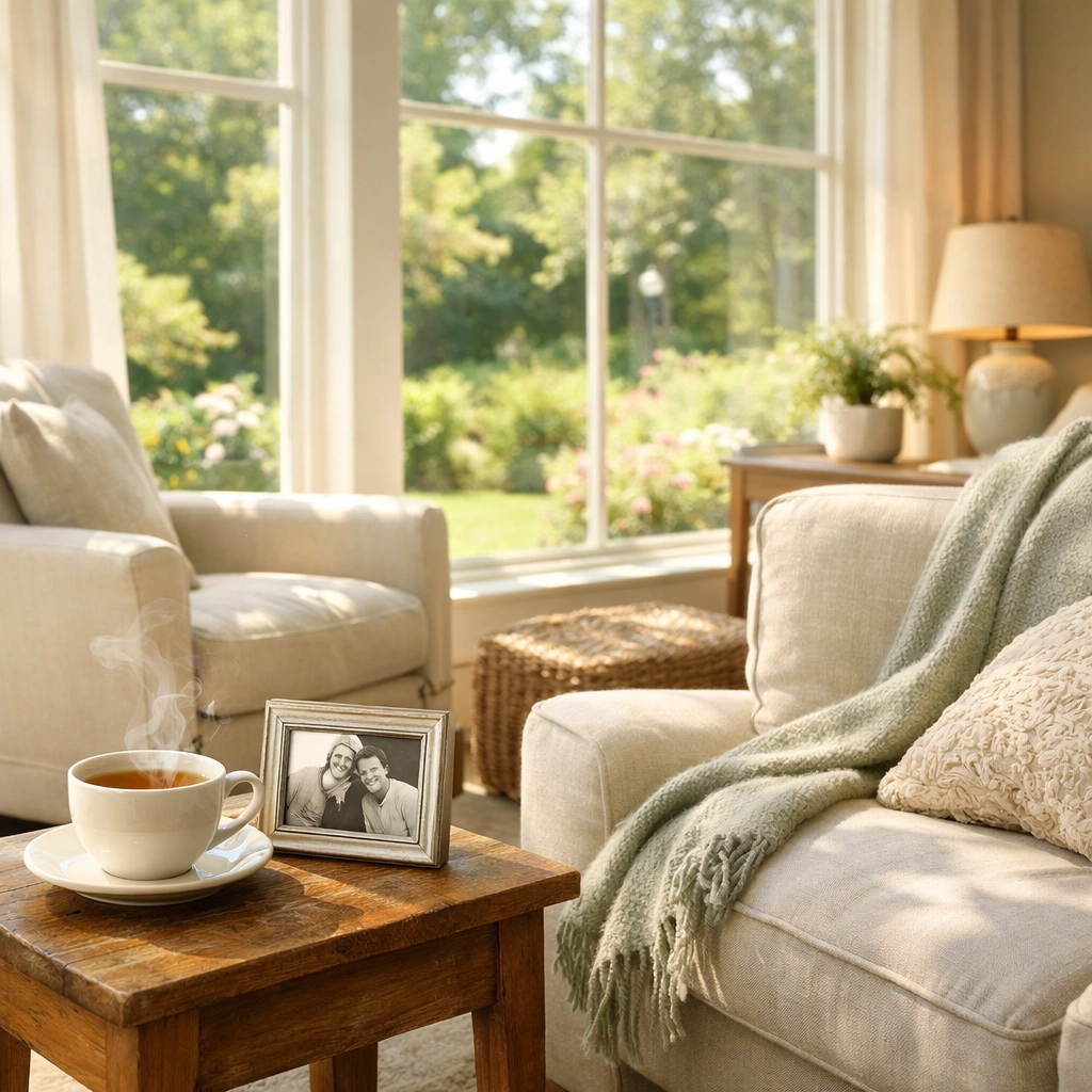 A peaceful sunroom representing a respectful aging parent home sale transition in the Triangle.