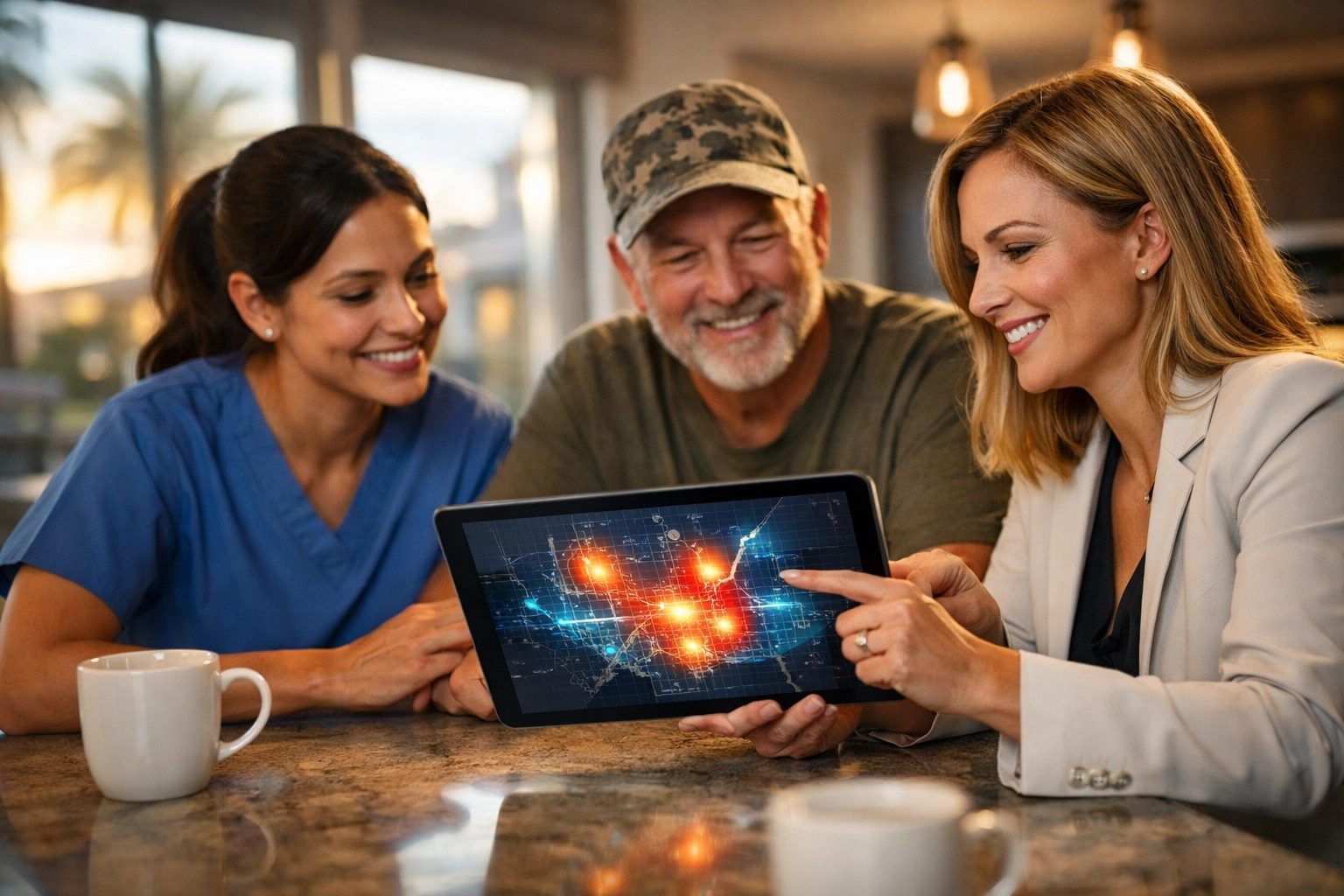 Phoenix nurse and veteran reviewing AI real estate marketing data to save on home selling commissions. Phoenix nurse and veteran reviewing AI real estate marketing data to save on home selling commissions.