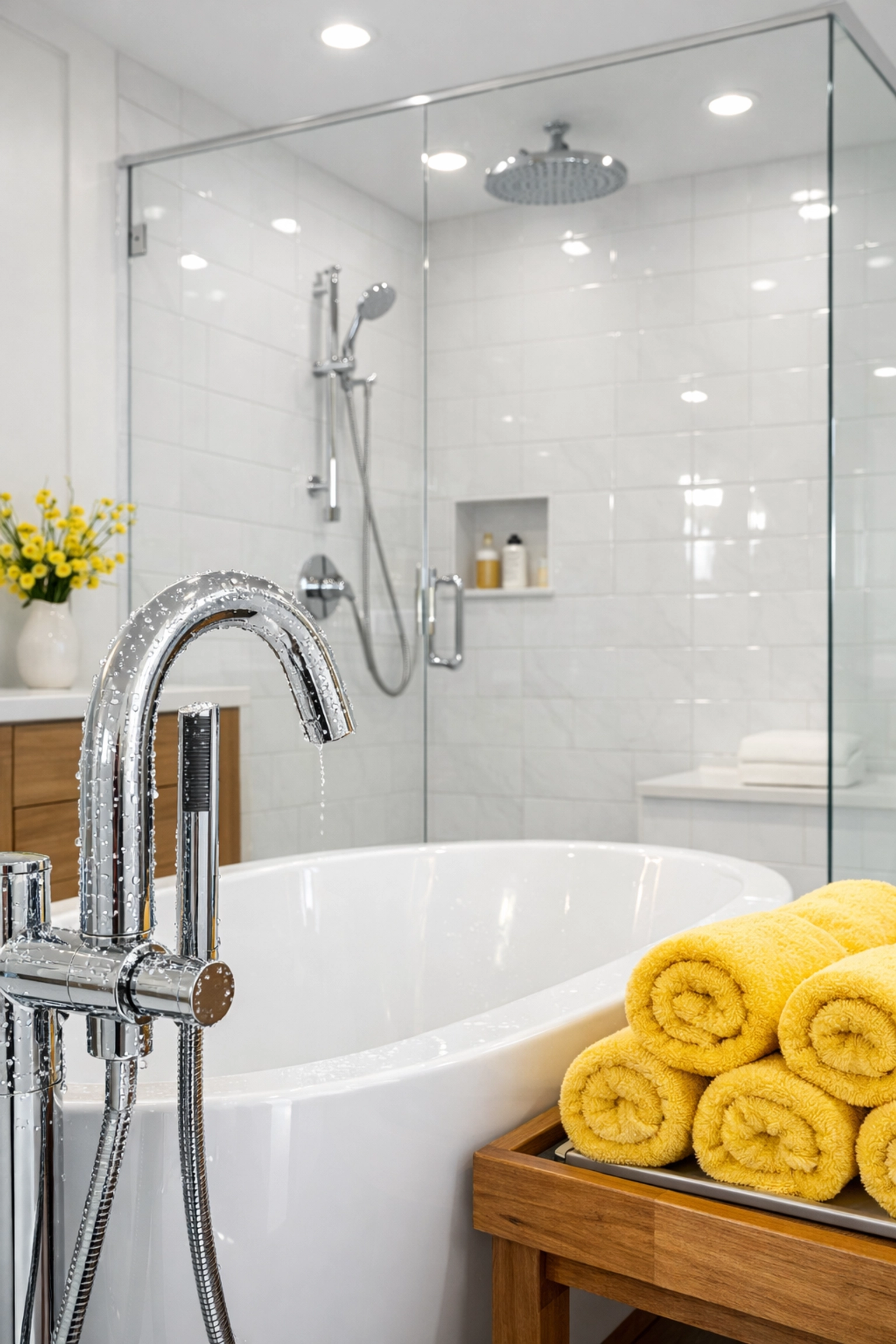 Pristine luxury bathroom in Easton featuring a streak-free glass shower and deep-cleaned fixtures.