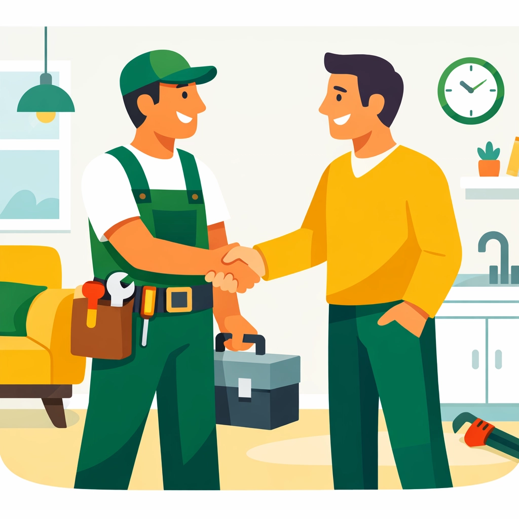 A plumber and homeowner shaking hands to build professional trust and human connection.