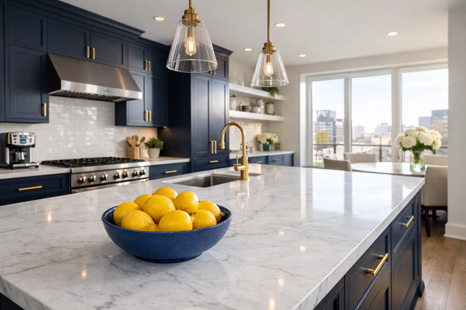 Professional house cleaning in Cambridge MA showing a sanitized modern kitchen in an East Cambridge condo.