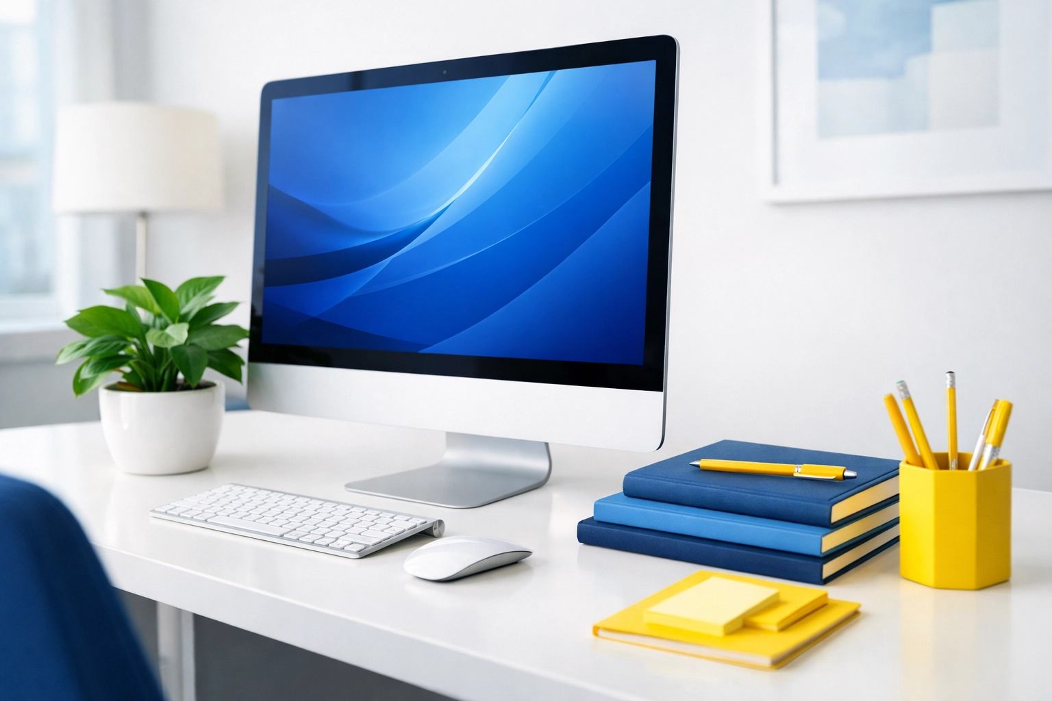 Clean and organized minimalist desk setup in a Leominster office, showing the benefits of professional office cleaning.