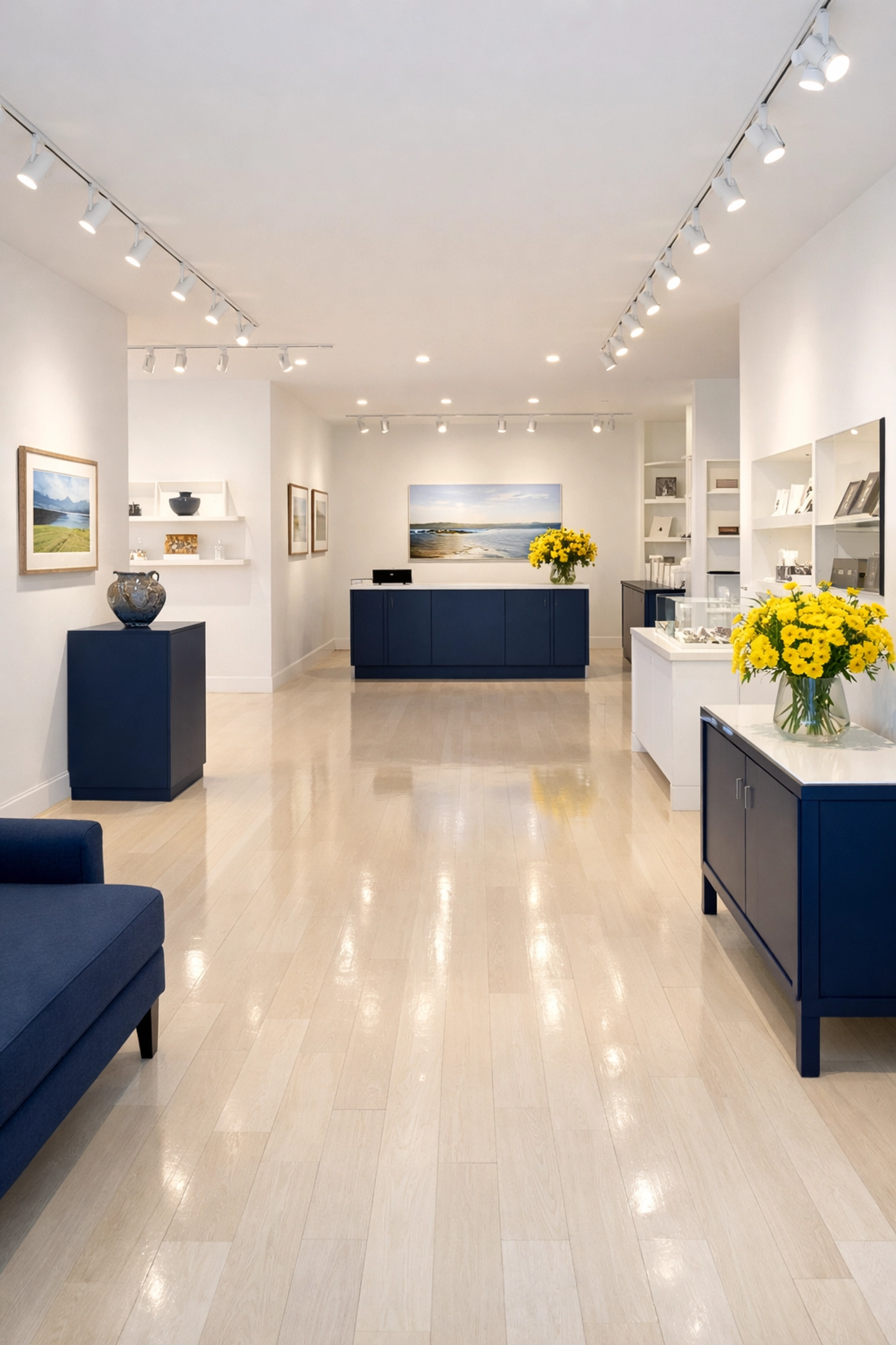 Pristine Wellfleet boutique gallery highlighting professional commercial cleaning standards.