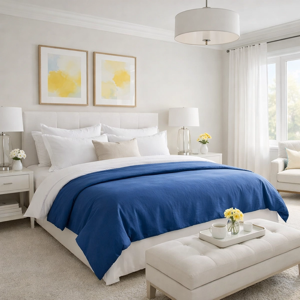 Pristine, clutter-free bedroom showing the results of professional residential cleaning in Leominster.