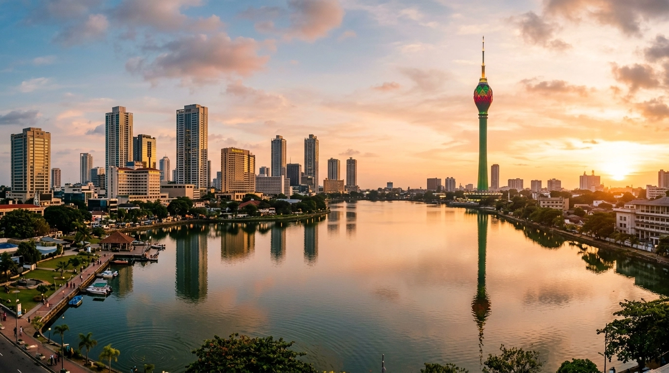The modern skyline of Colombo featuring the Lotus Tower