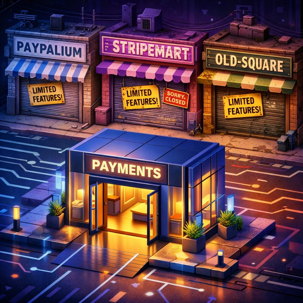 Payment gateway platforms comparison showing outdated competitors versus modern crypto solution