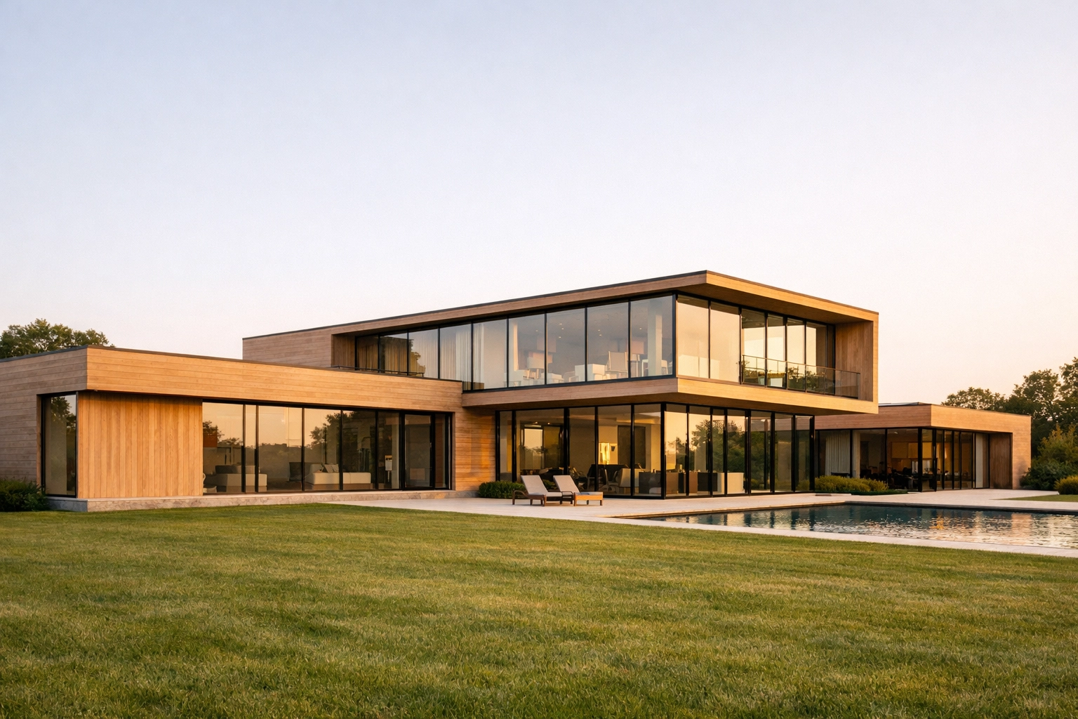 Modern Greenwich luxury estate with cedar and glass, illustrating high-value home insurance replacement cost.