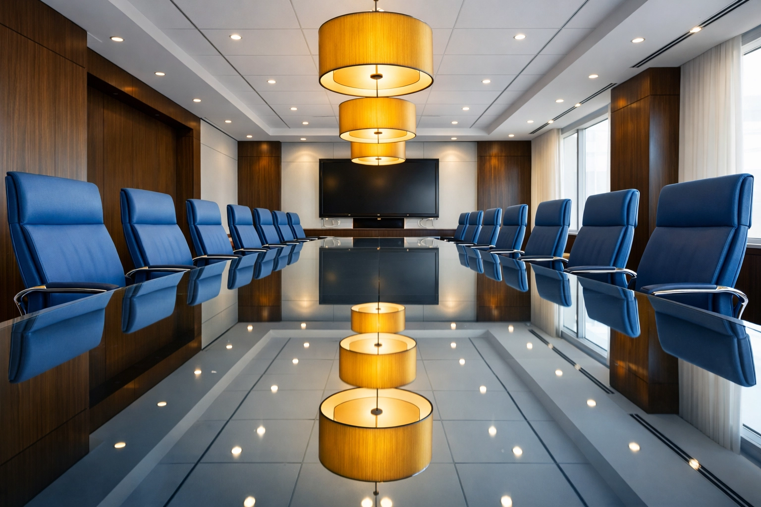Reliable commercial cleaning services maintaining a spotless Seekonk boardroom and polished glass table.