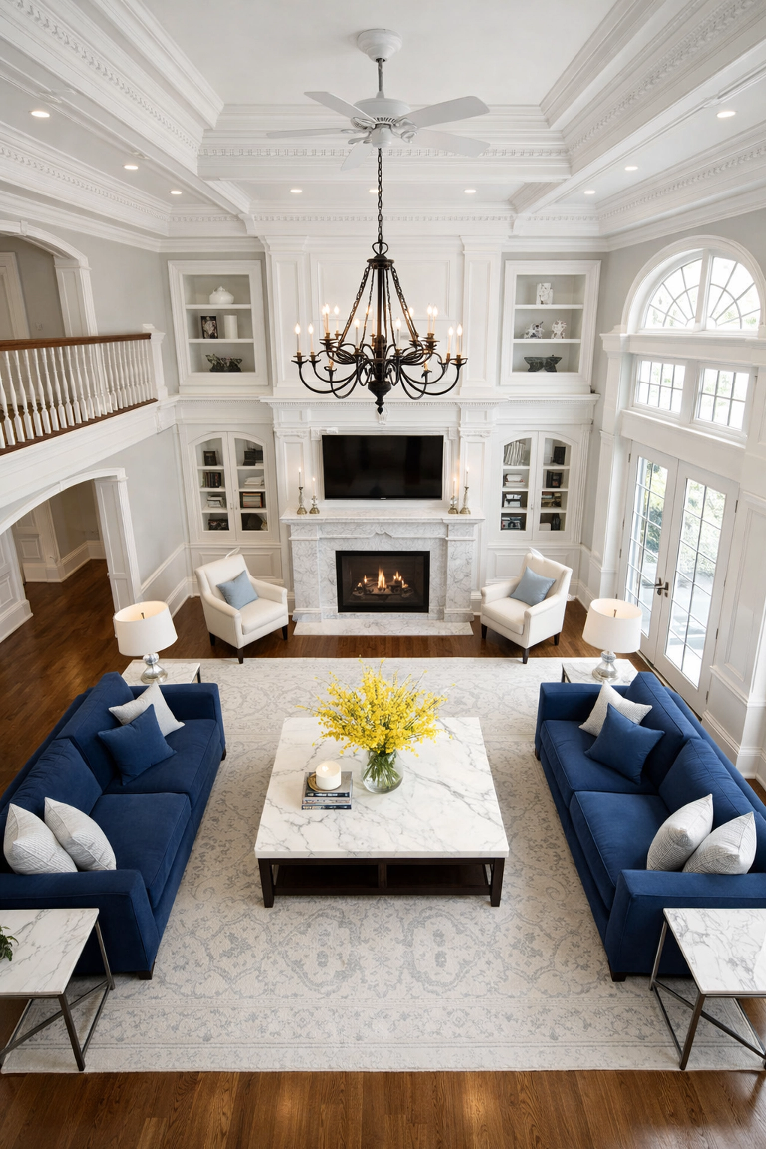 Dust-free luxury living room in Sudbury featuring high ceilings and professional top-to-bottom cleaning results.