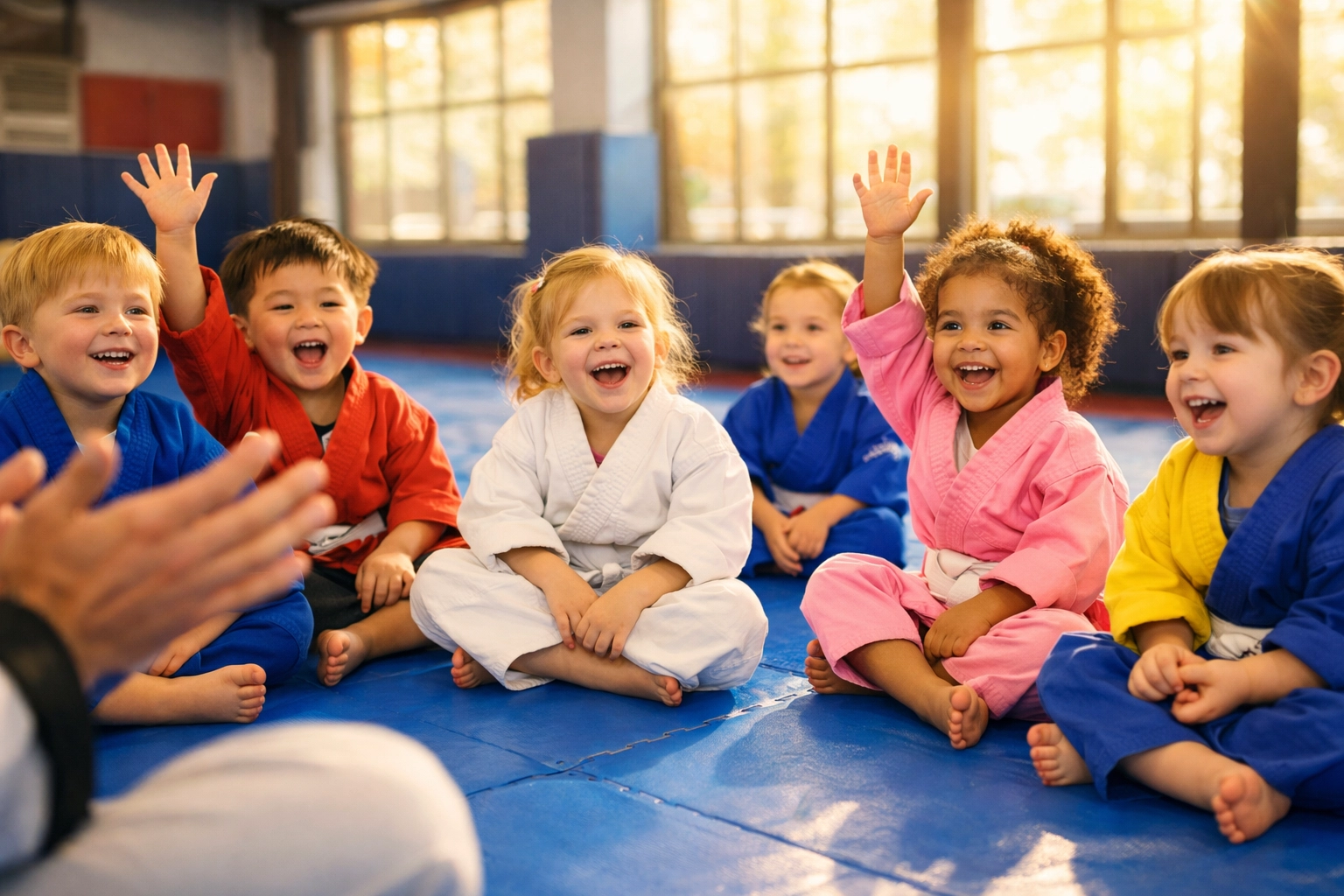 Preschool children engaged in kids martial arts class in El Dorado Hills learning focus