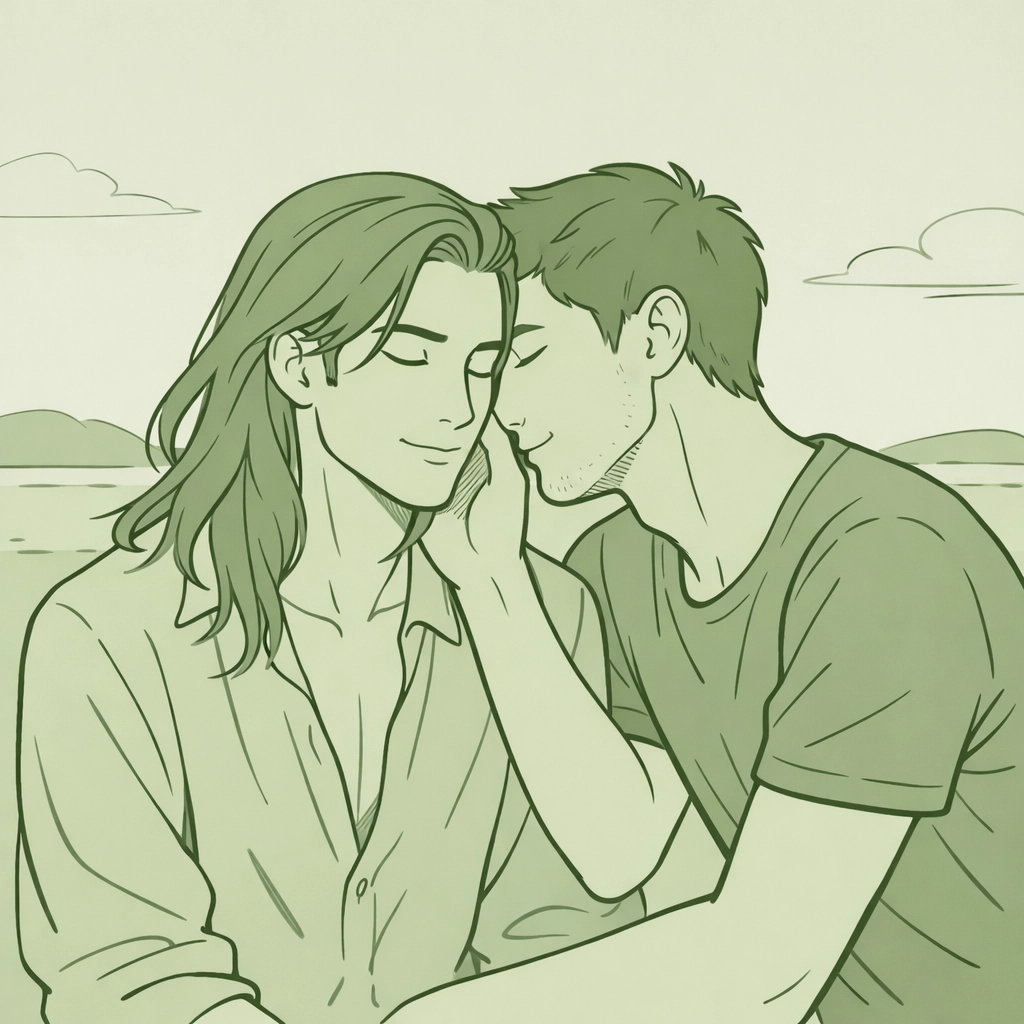 Minimalist illustration of a non-binary couple embracing self-expression and gender identity beyond the binary.