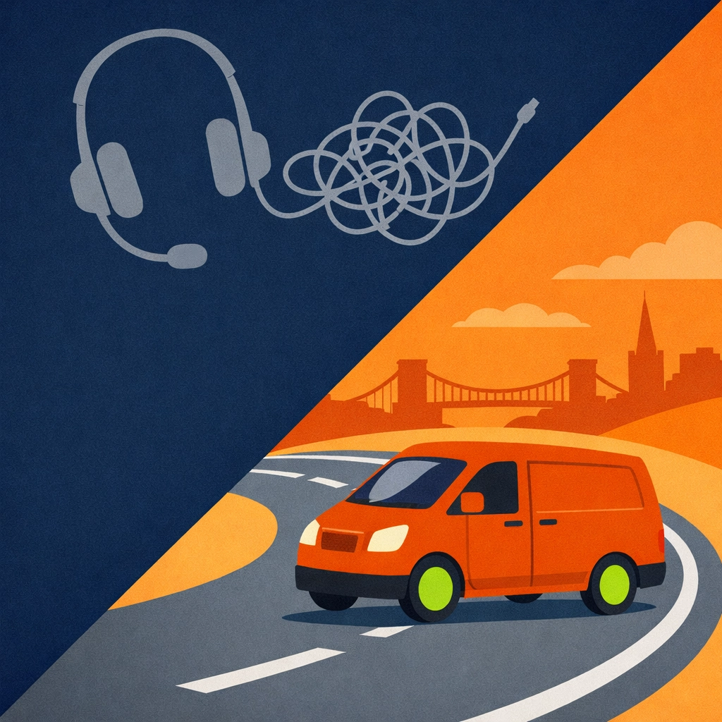 Illustration comparing distant call centres with a fast local locksmith near me in Bristol.