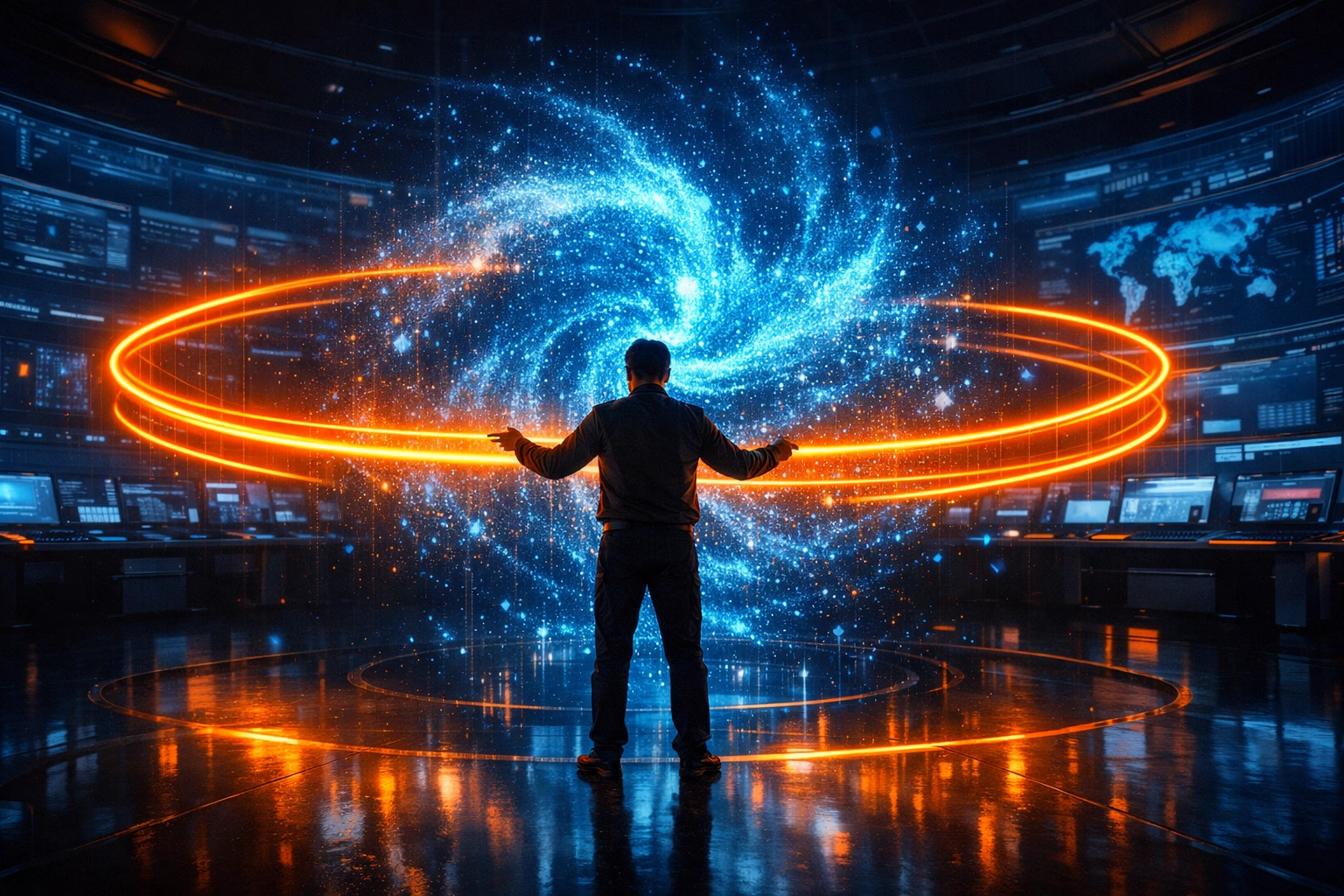 Operator setting guardrails for AI-driven PPC campaigns in a futuristic data command center.