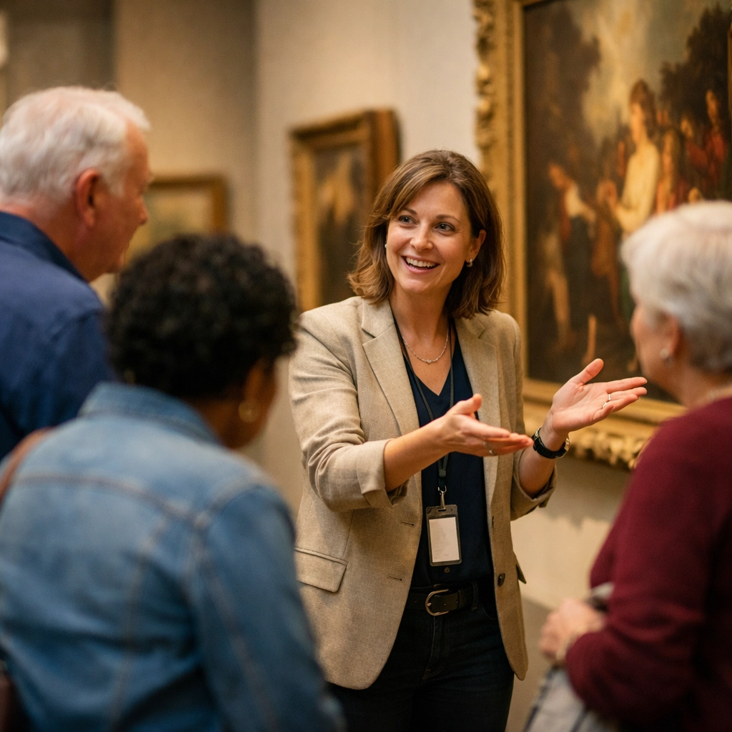 Private museum tour guide leading small group through Metropolitan Museum galleries